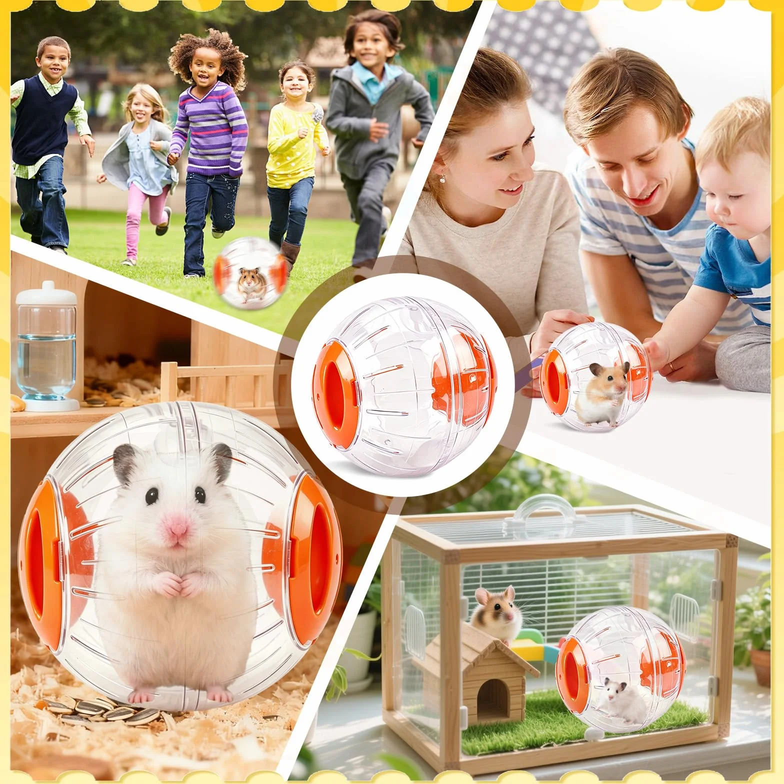 Balle d'exercice Hamster 12 cm Transparent Jouet Interactif Orange