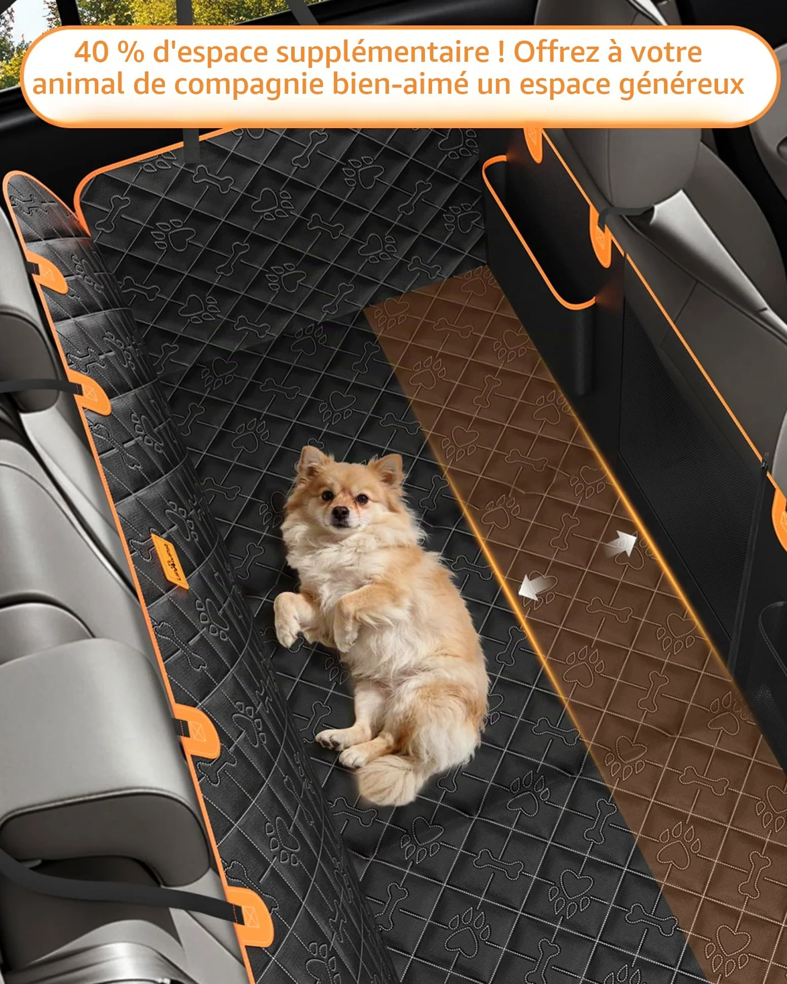 Fond Rigide Protection Voiture Chien Extension Housse Voiture Chien Aux Rayures Imperméable Protection Voiture Chien Siege Arriere avec Ceinture Convient à la Plupart des Voitures SUV Camions