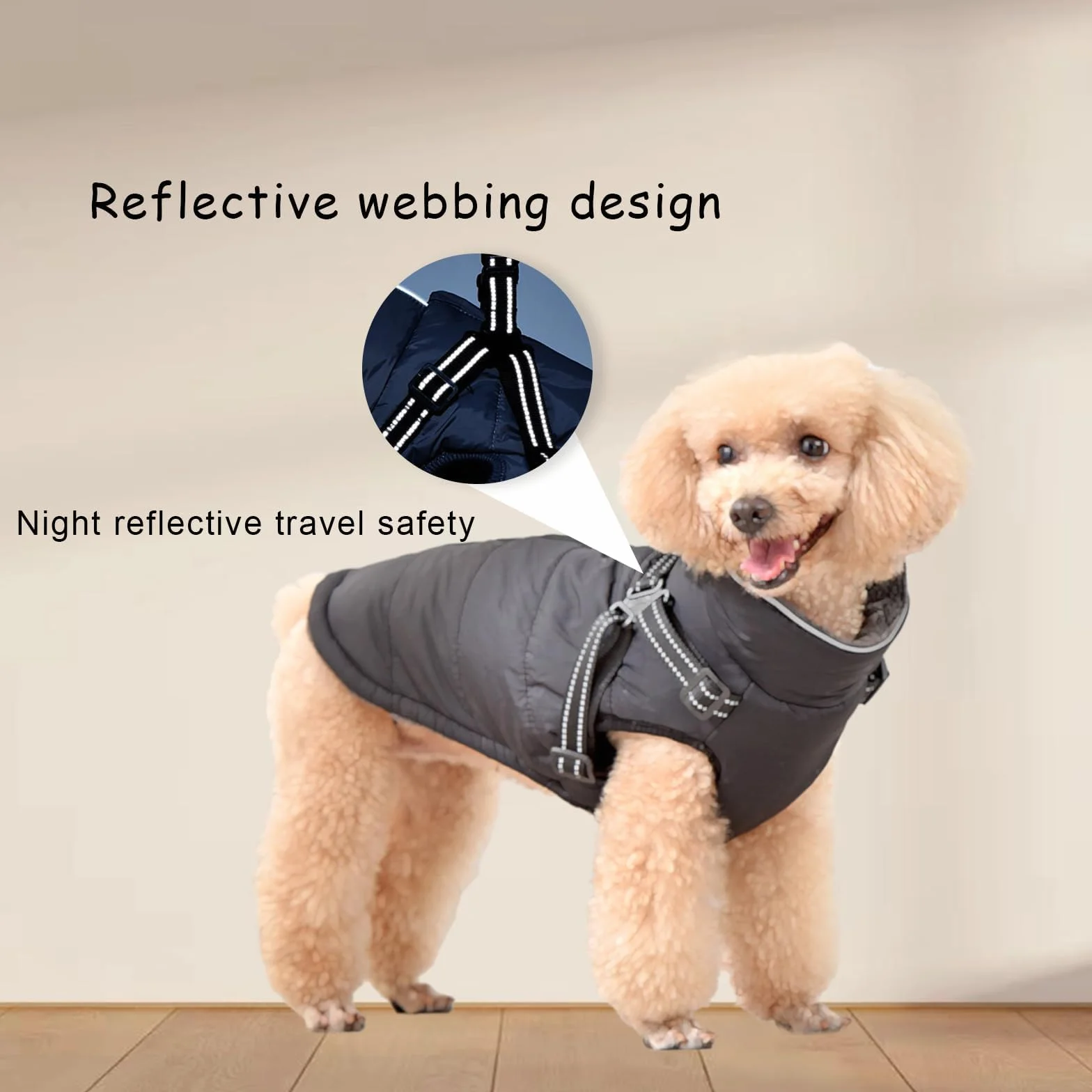 ZoneYan Imperméable Manteau pour Chien Hiver Petite Taille avec Harnais Réfléchissants Réglable Veste Chauds Chiens