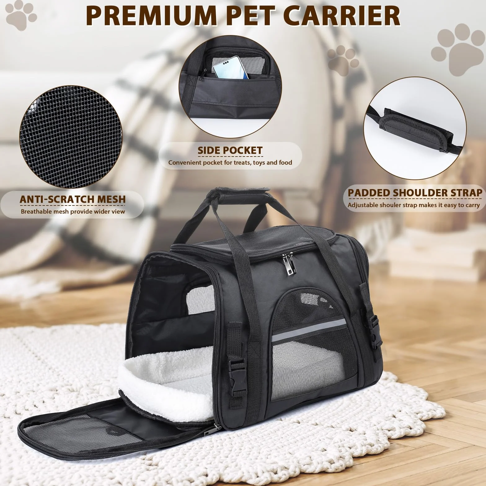 Romon Sac Transport Chat Chien Respirant Pliable jusqu'à 6 kg avec Matelas en Peluche