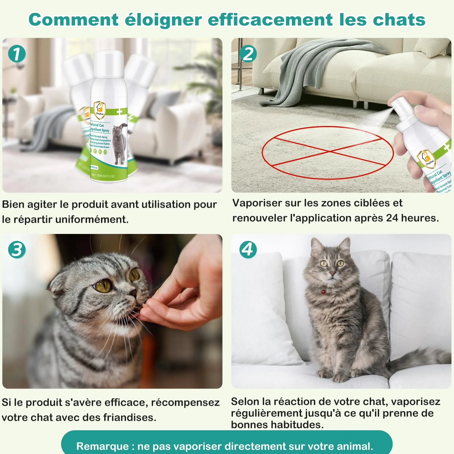 Repulsif Chat Interieur 150 ML Anti Griffure Spray Protéger Meubles Canapé