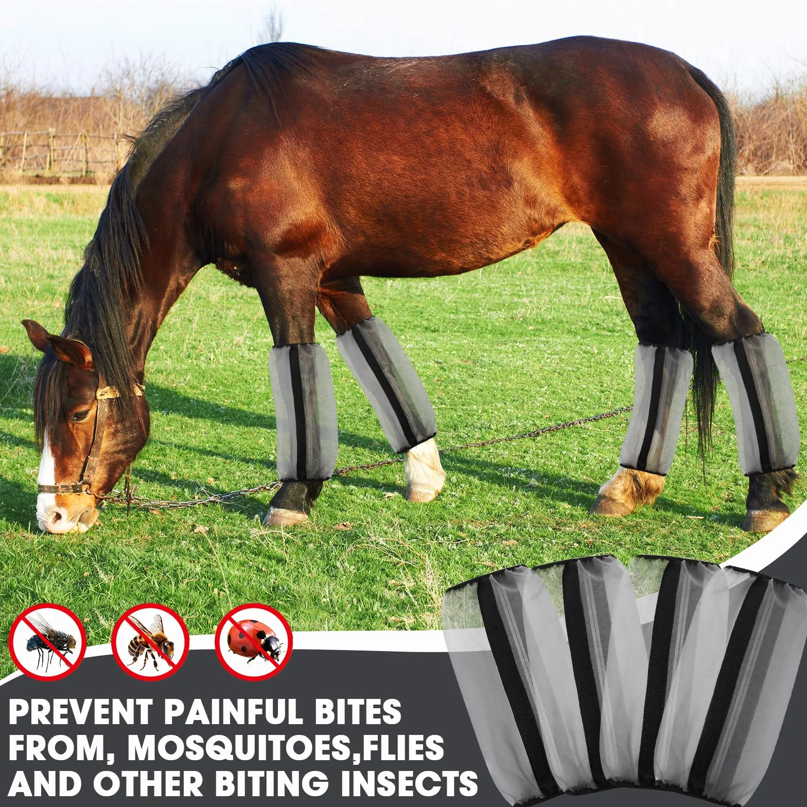 BINYI Guêtres anti-mouches pour chevaux Lot de 4 - Rafraîchissantes Respirantes Maille fine