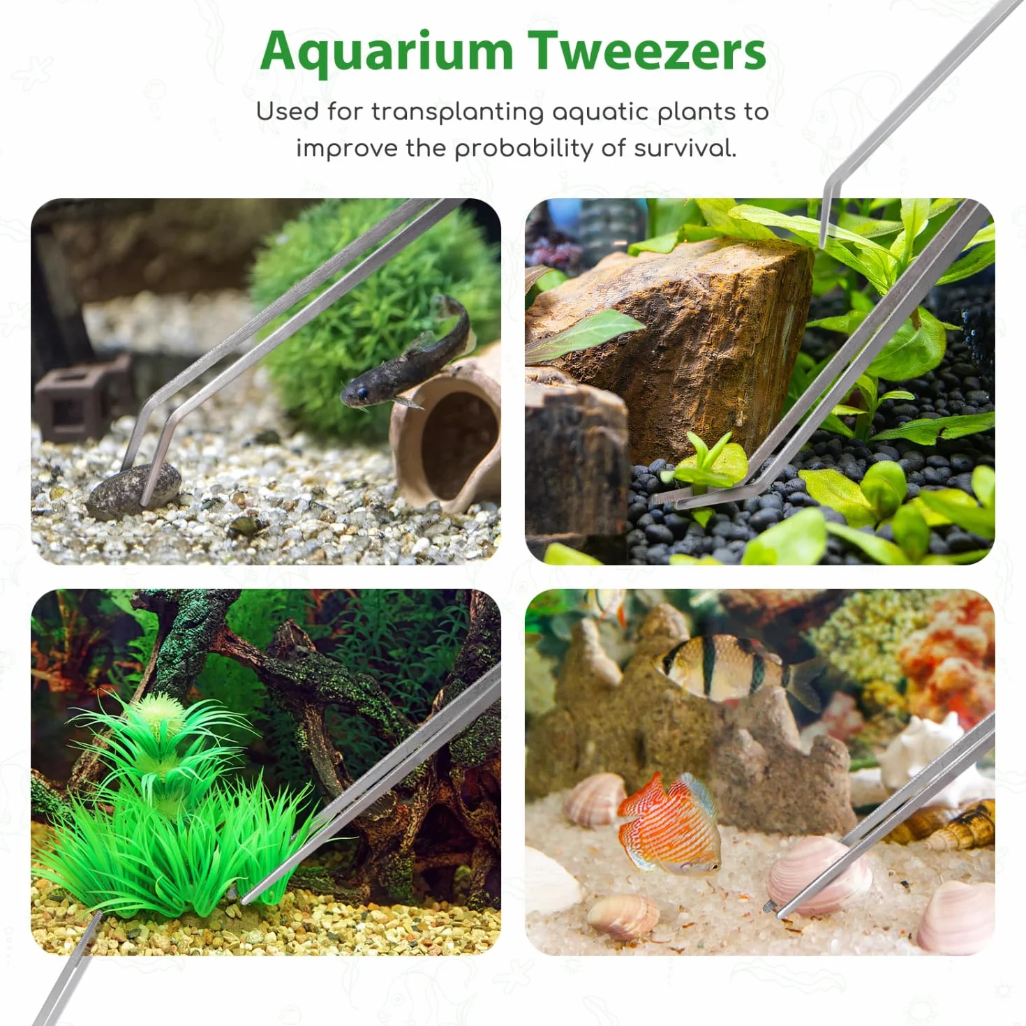 Nobleza 4-en-1 Aquarium Aquascaping Kit Débutant, Outils en Acier Inoxydable, Ciseaux Pinces Spatule