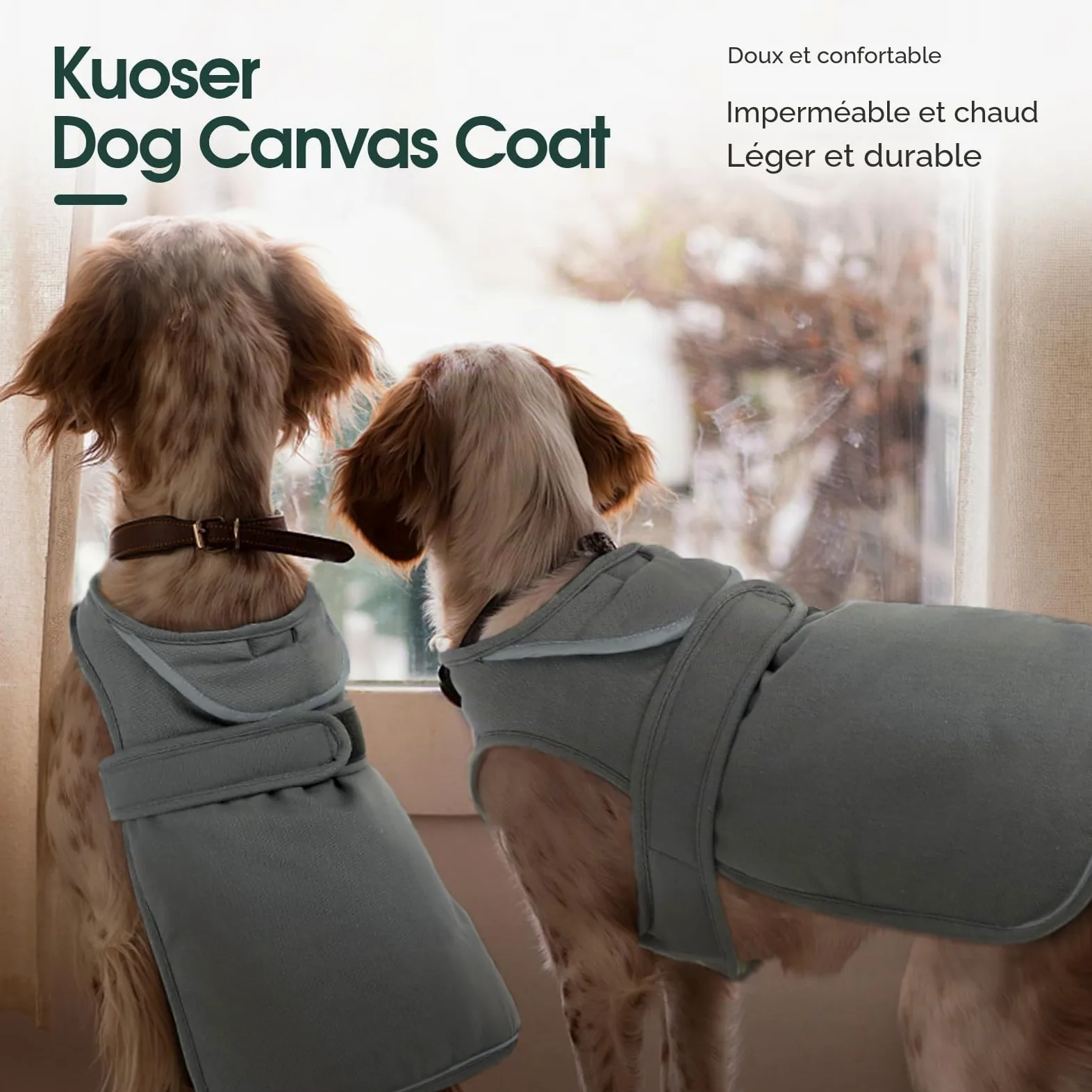Kuoser Manteau d'hiver pour chien, veste polaire réfléchissante, imperméable et coupe-vent, XS-3XL