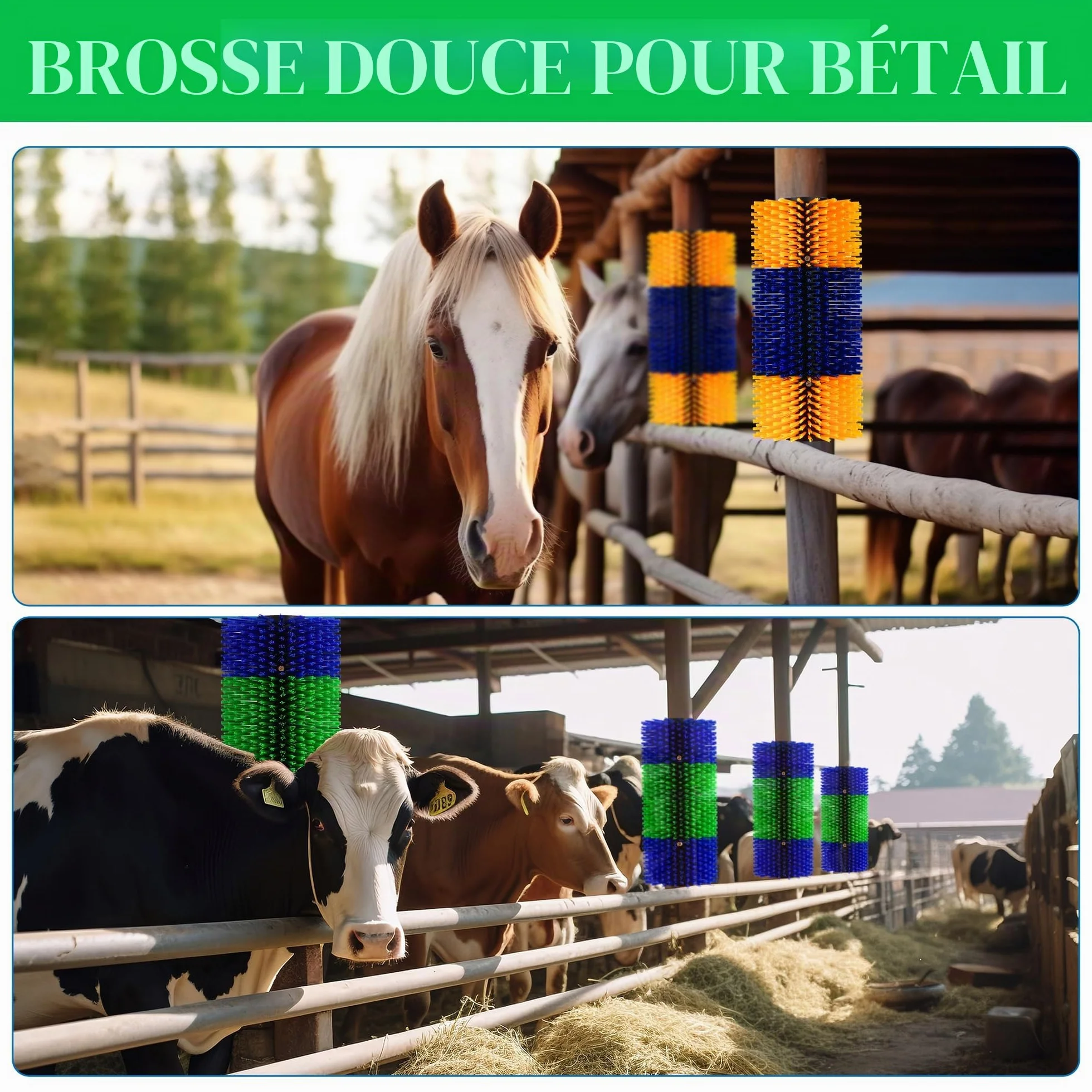 Brosses à Gratter pour Bétail - Lot de 2 Brosses de Toilettage pour Chevaux, Chèvres, Vaches