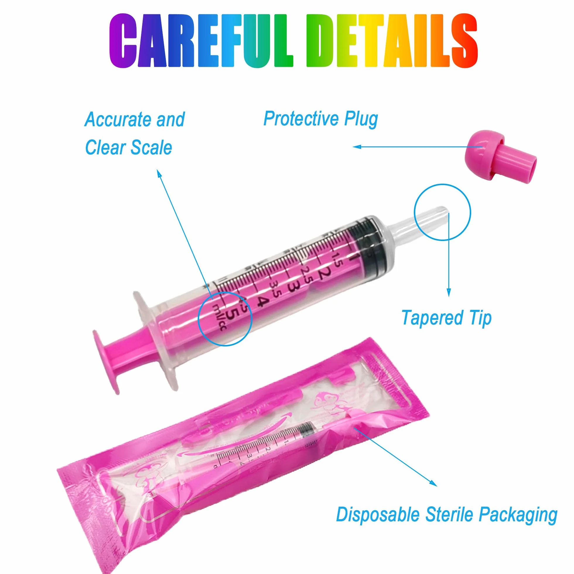 Seringue d'alimentation pour oisillons 5ml Lot de 5 seringues orales multicolores + 10 tubes 12cm