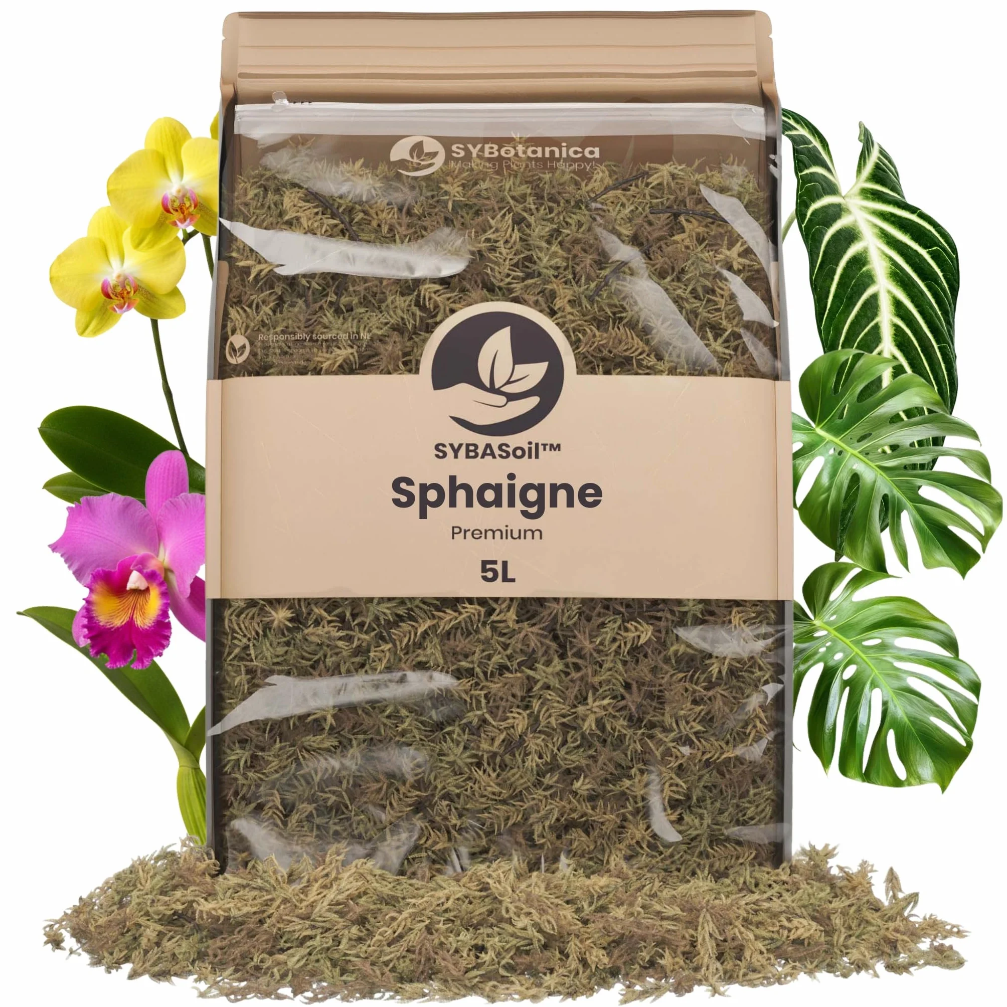 Sybotanica - Sphaigne pour Plante 5L - Sphaigne Vivante pour terreau orchidées, Plante Carnivore, terrariums & Plus - Favorise la Croissance des Racines - Idéal pour Les Amoureux de Plantes