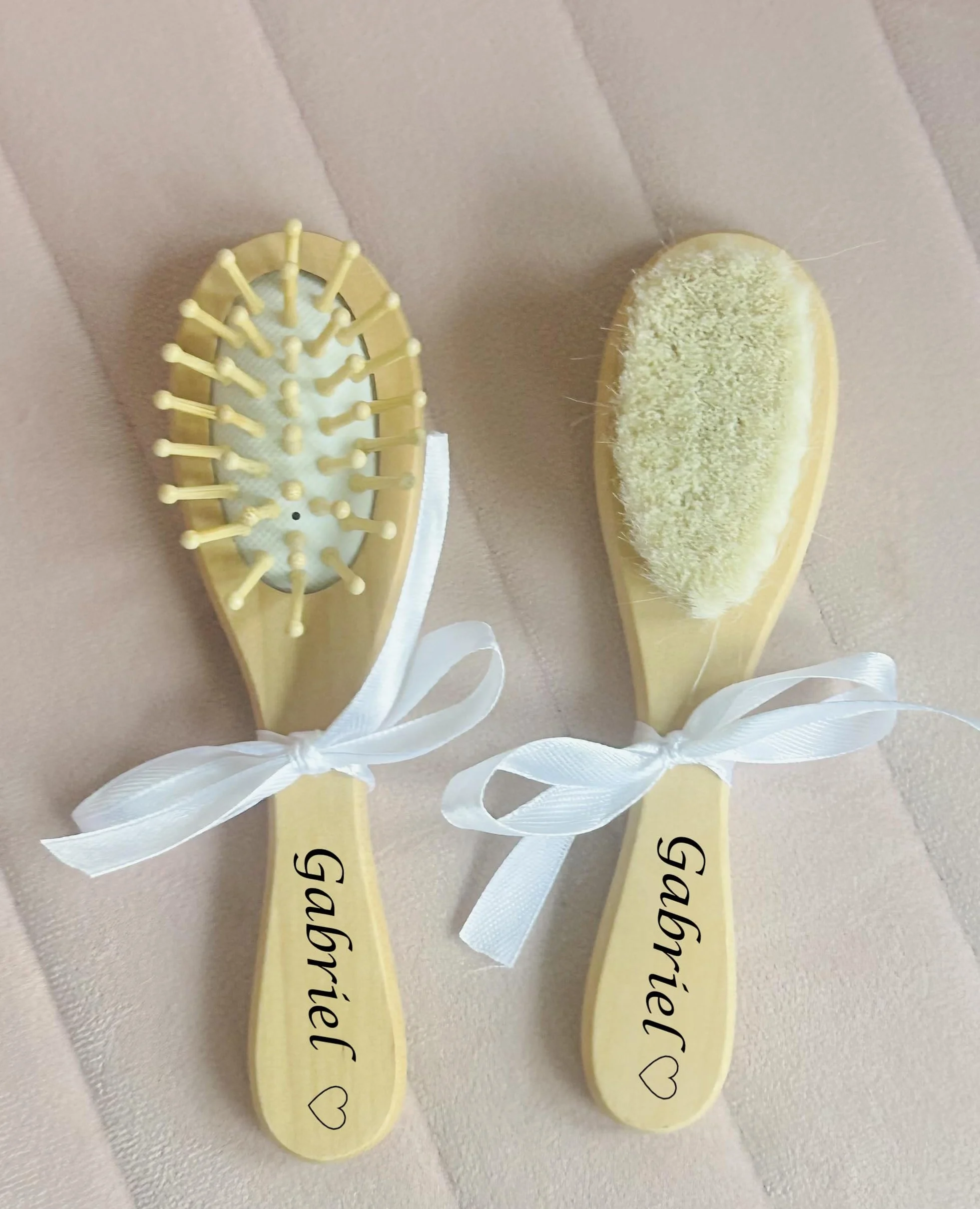 Brosse À Cheveux Bébé Personnalisée en Laine pour Nouveau-né, Peigne en Bois Portable
