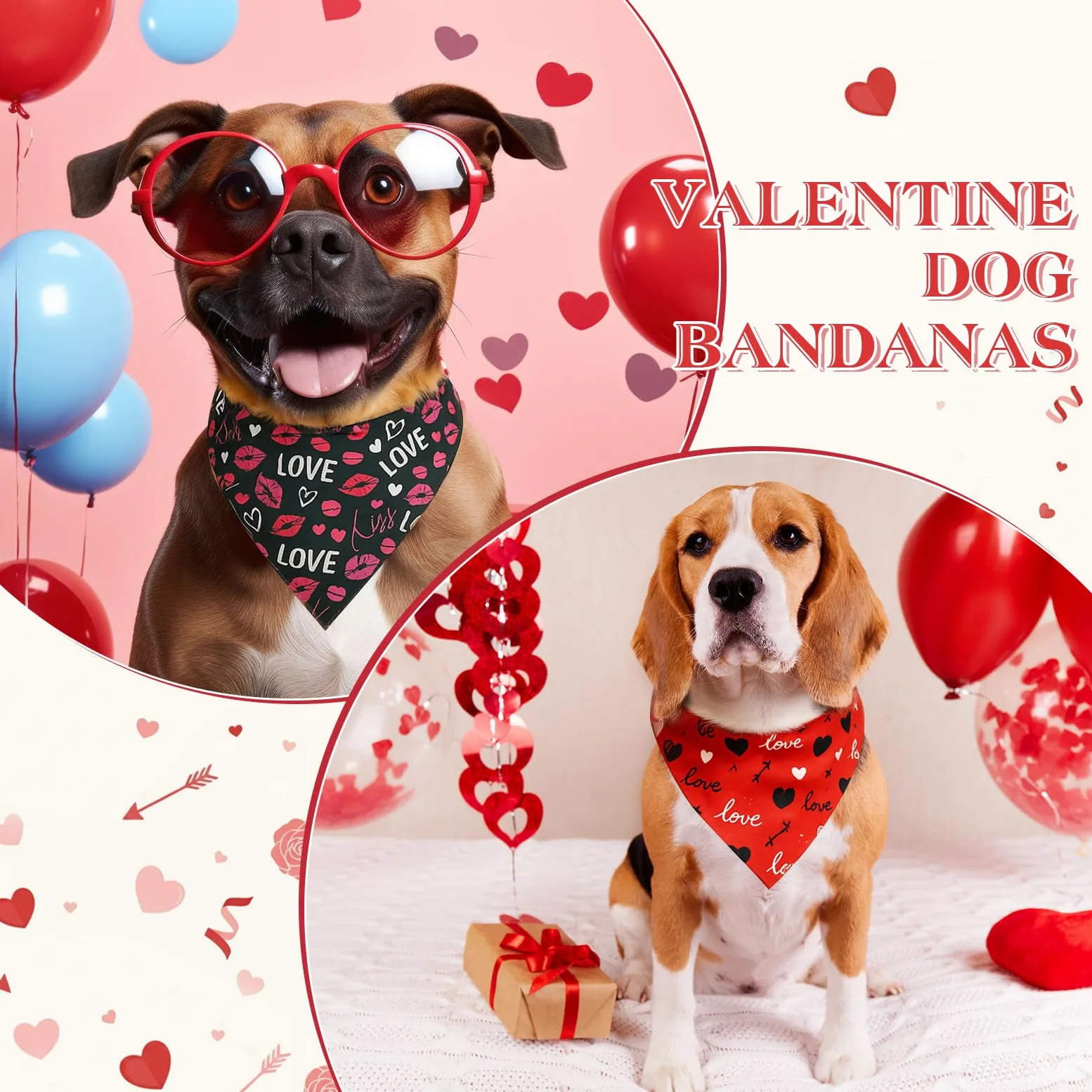 Shyyween Lot de 100 bandanas souples réglables pour la Saint-Valentin pour chiens de petite, moyenne et grande taille (65,6 x 45 x 45 cm)