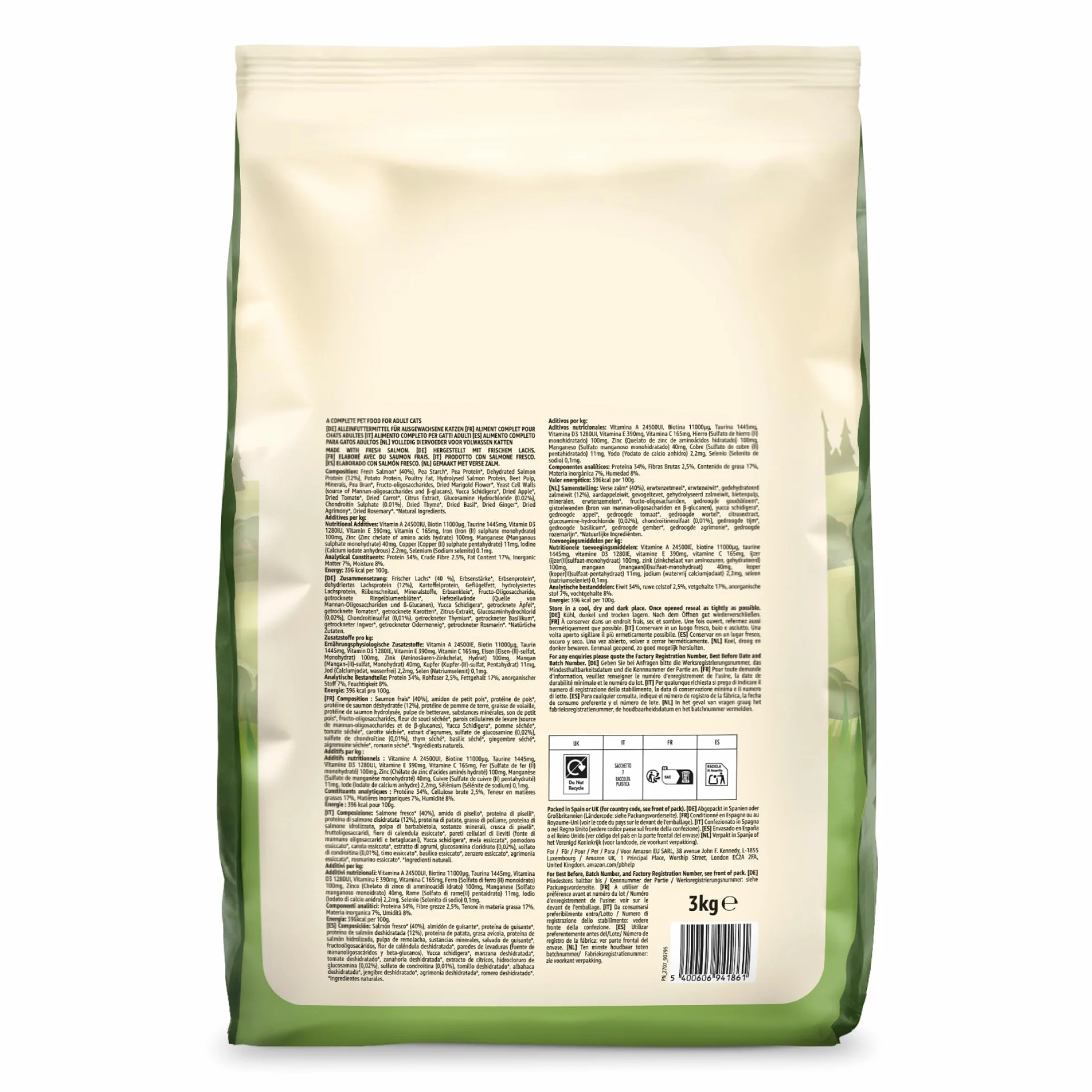 Amazon Aliment pour chat adultes sans céréale saumon frais 3kg