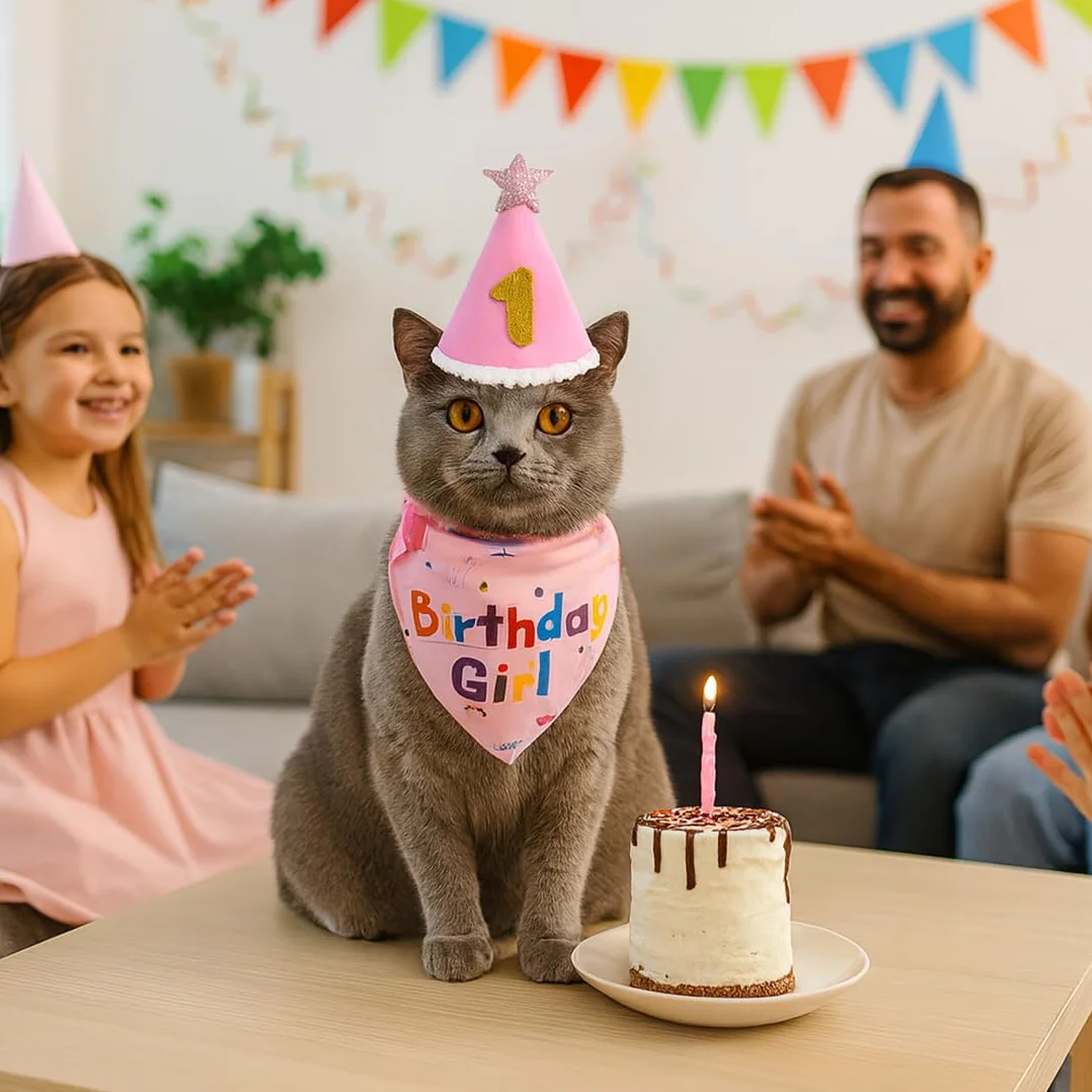 Bonnet d'anniversaire pour chiens et chats, chapeau bandana réglable avec chiffres pailletés, rose