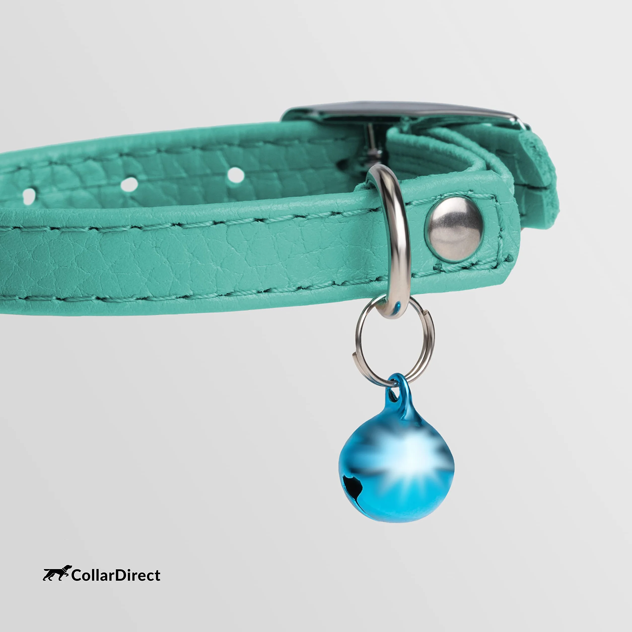 Collier pour Chat en Cuir de Sécurité avec Sangle Elastique, Cloche pour Chaton - Noir, Bleu, Rouge, Orange, Vert Lime (20-28 cm)
