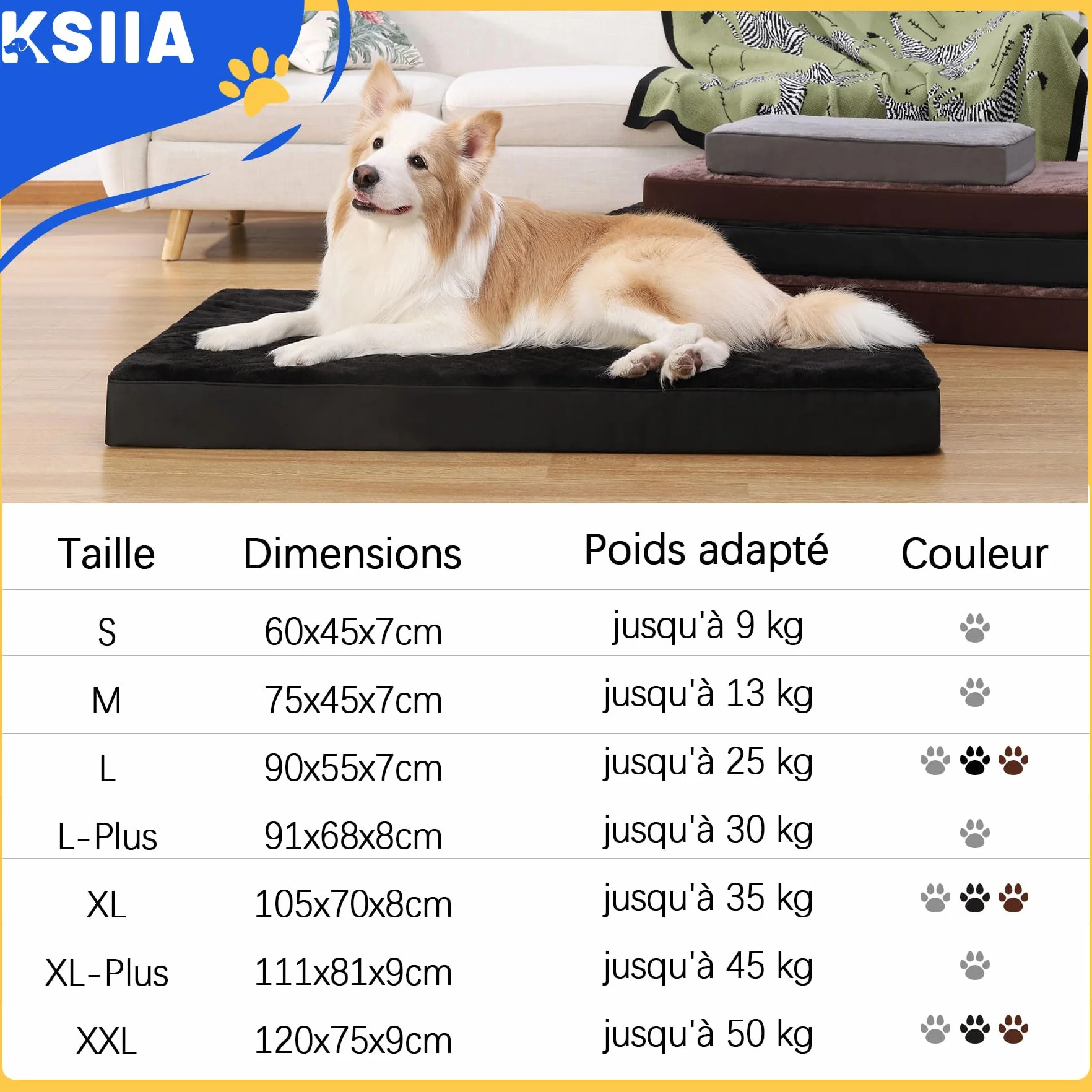 Panier Grande Taille 88x55cm Coussin Dehoussable Chien Lit Orthopédique Tapis Matelas Housse Amovible Lavable Fond Antidérapant Gris Foncé