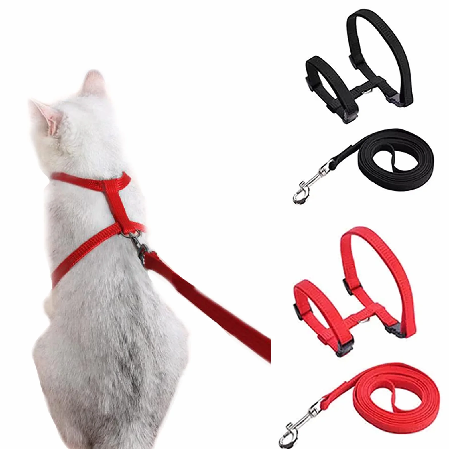 Harnais réglable pour Chat avec Laisse, Lot de 2 (Rouge et Noir)