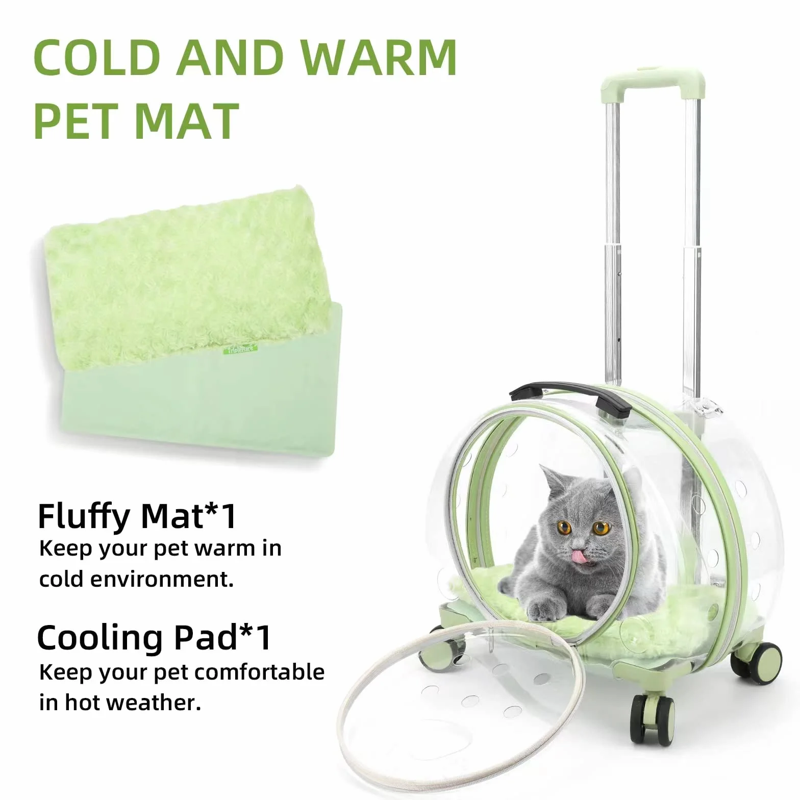 Sac de transport pour chat avec roulettes, transporteur mobile avec manche télescopique, sac de transport avec roulettes pour chiens et chats, transporteur de voyage portable pour petits animaux de