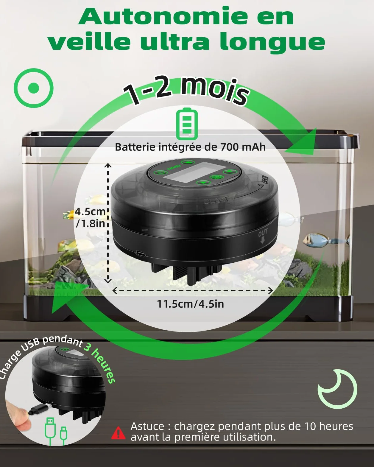Papettly Automatique Distributeur Nourriture Poisson Aquarium avec Minuterie USB & Ecran LCD