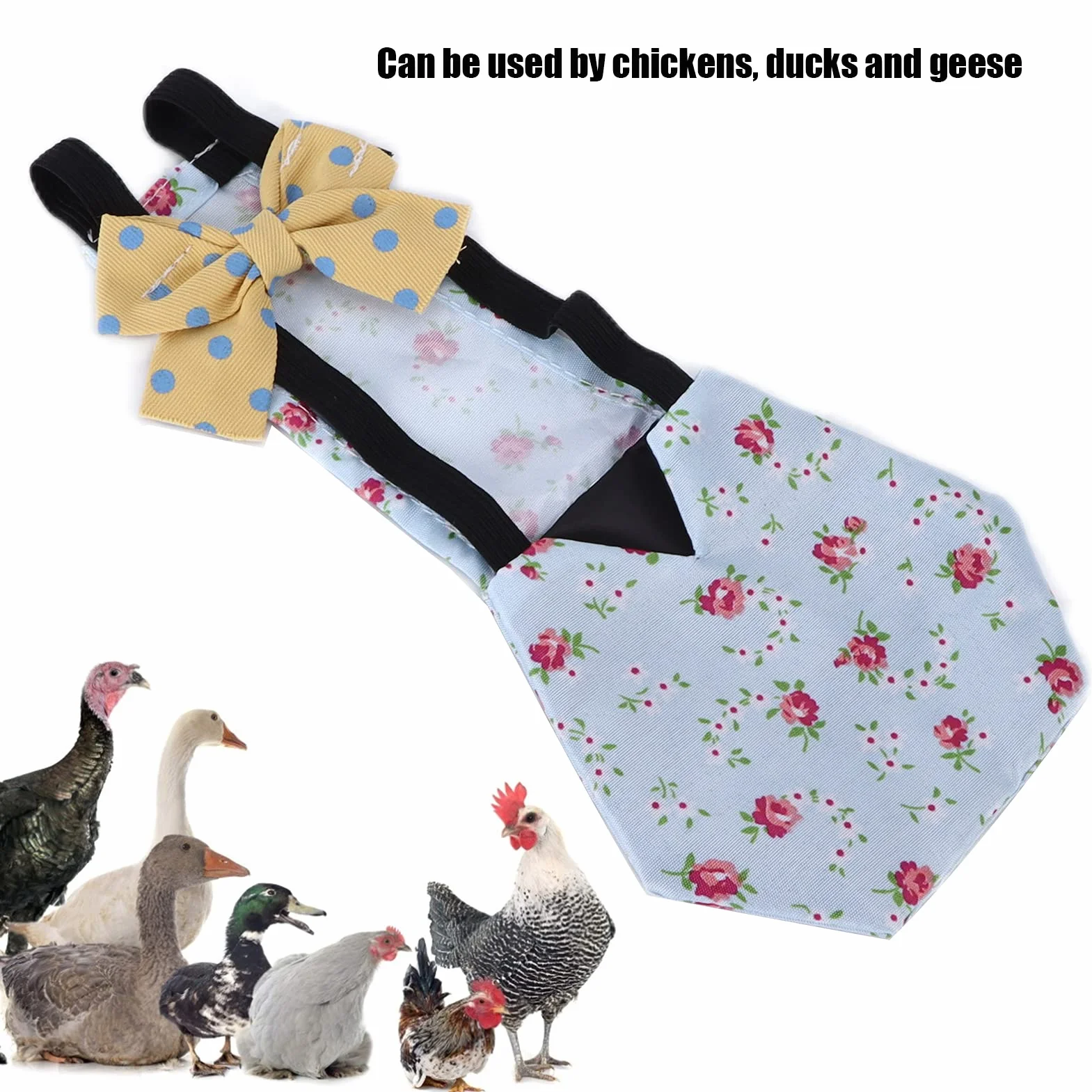 Couche Lavable pour Canard Poulet Oie avec Poche Intérieure Arc, Taille S, Fleur Bleue
