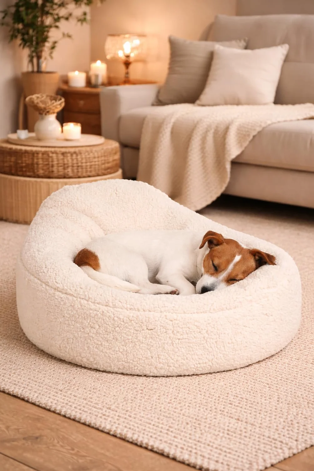 Panier Chien Chat Sofa Felpa Blanc 58x58x33 cm Coussin Peluche Doux Housse Amovible Lavable Base antidérapante