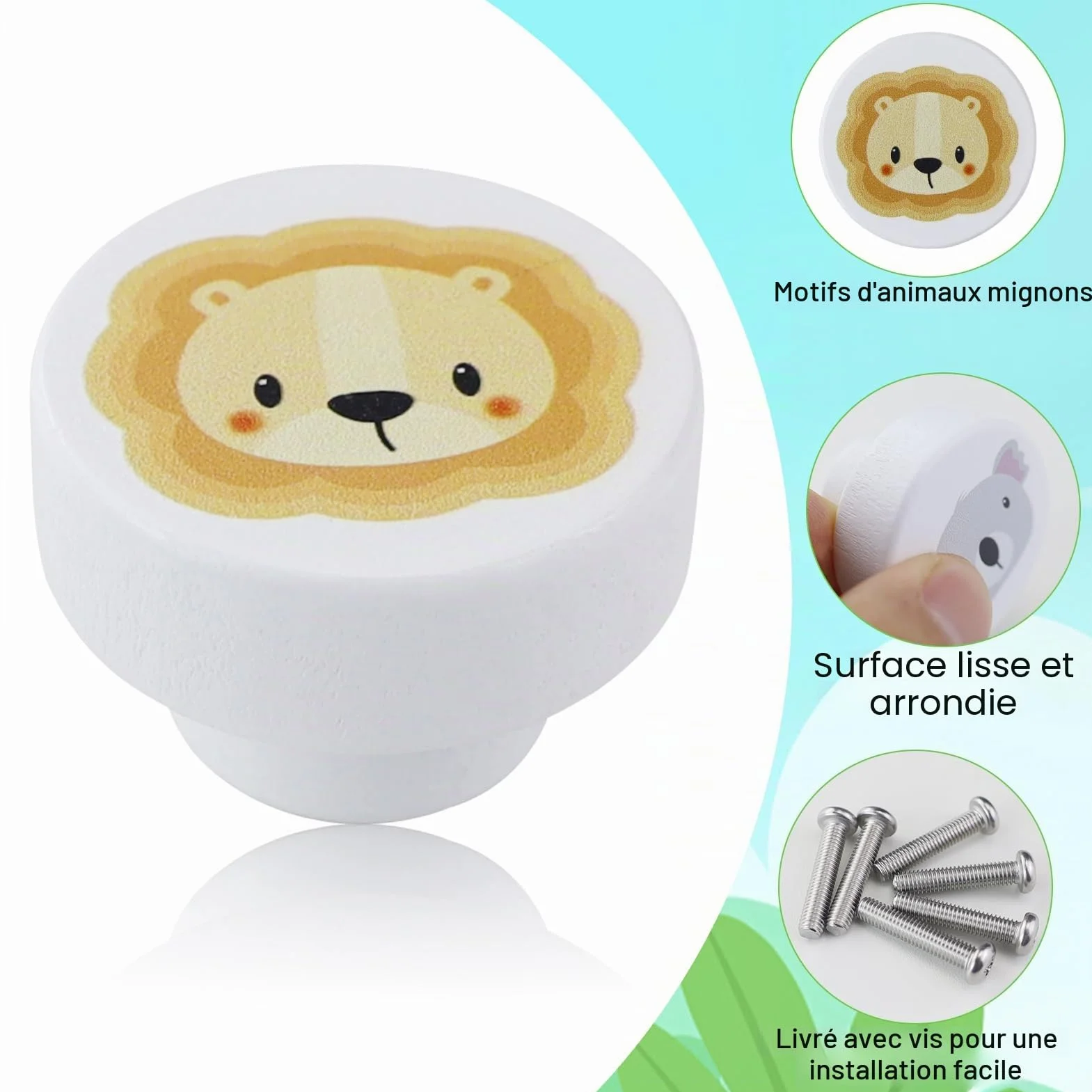 Boutons de Tiroir Enfant en Bois 35mm Rond avec Vis pour Armoire Poignée de Porte Blanc