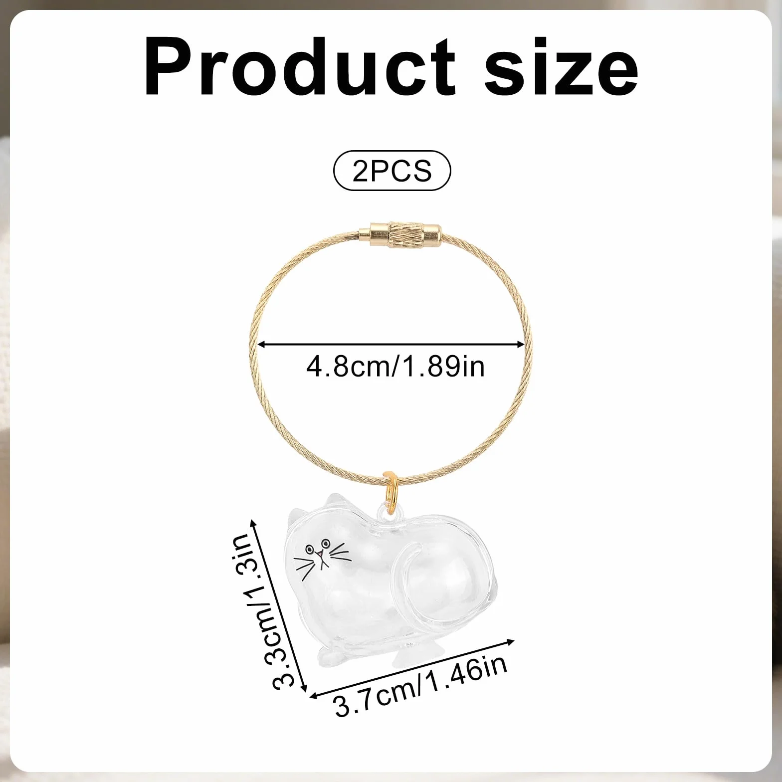 BOXOB Porte-Clés Collecteur de Poils de Chat, Bouteille Rangement Transparente avec Pendentif Doré