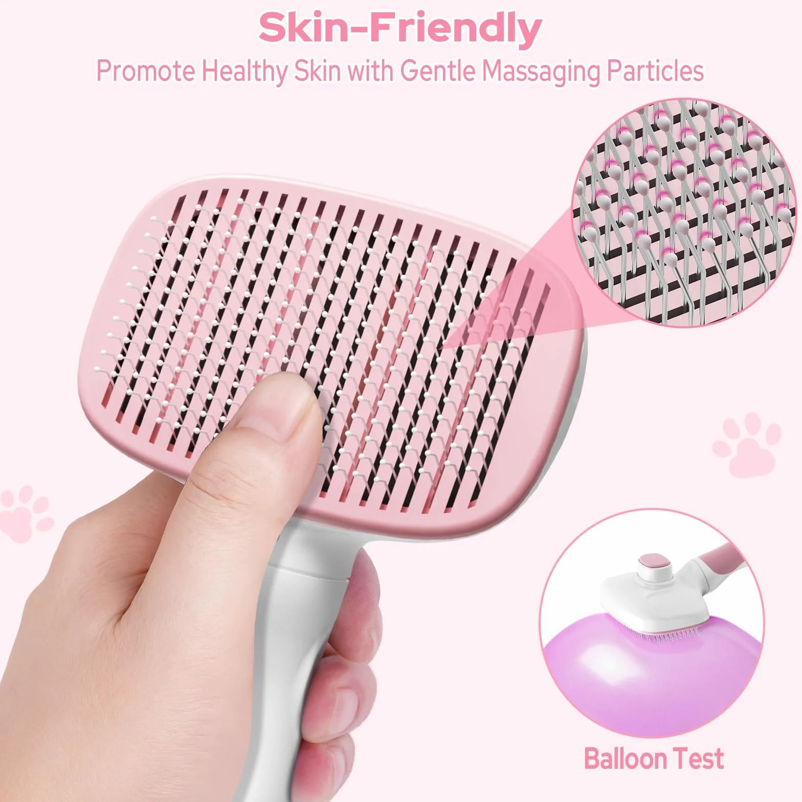 Zivacate Brosse Chat Chien Épilation Autonettoyante Poils Morts Manche Antidérapant Rose-Blanc