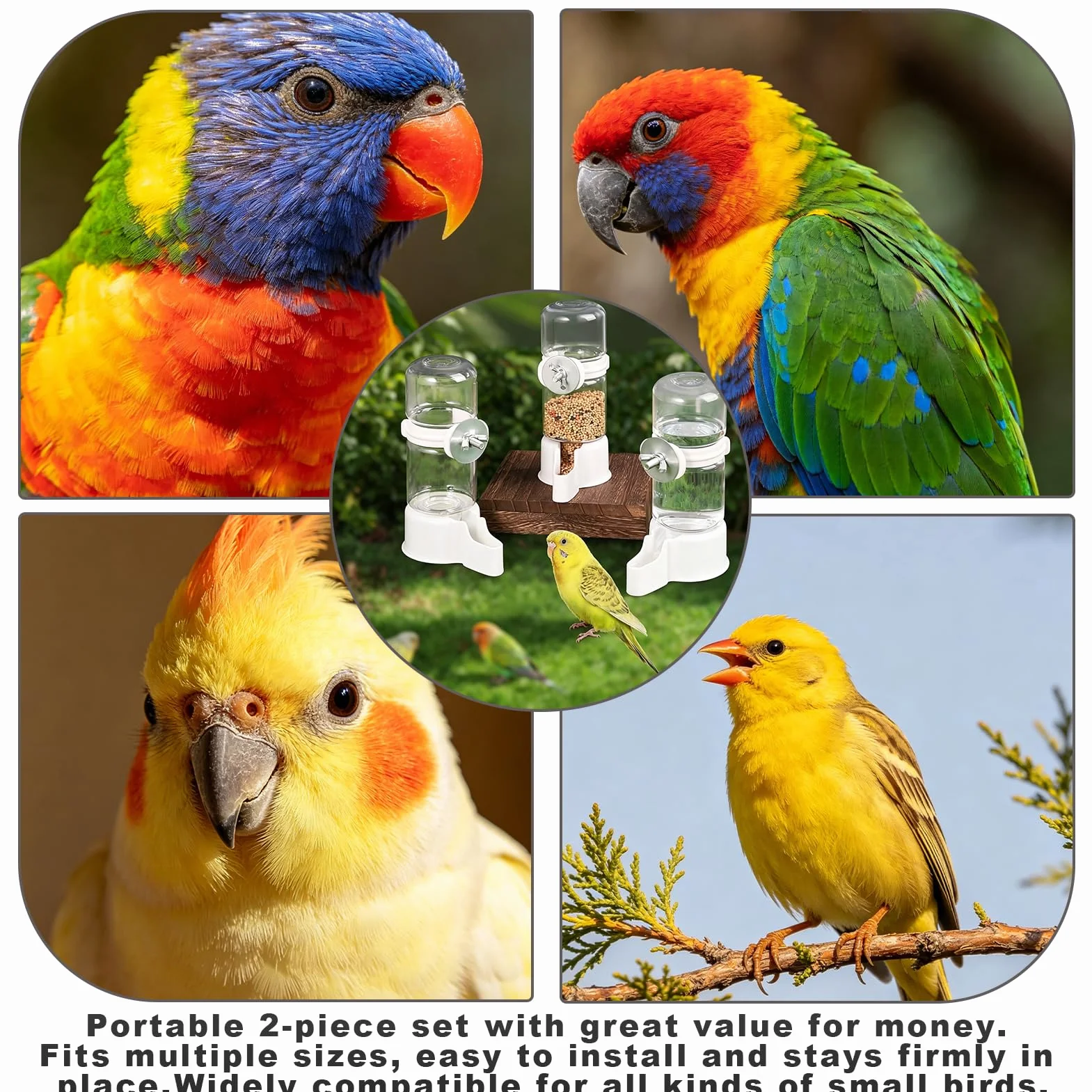 Distributeur Automatique d'Eau pour Oiseaux 2 Pièces Abreuvoir pour Cage Canaris Perroquets