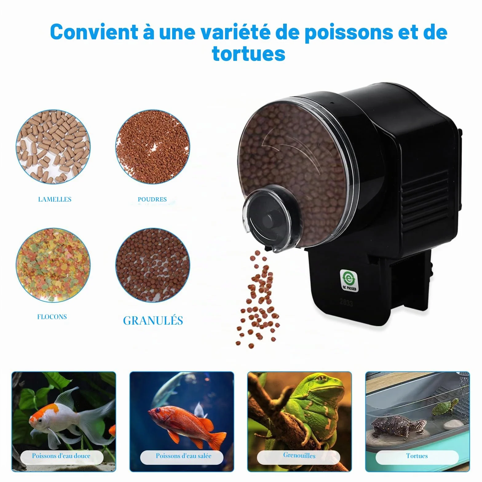 Podazz Distributeur automatique de nourriture pour poissons Mangeoire aquarium minuteur AF-2003D