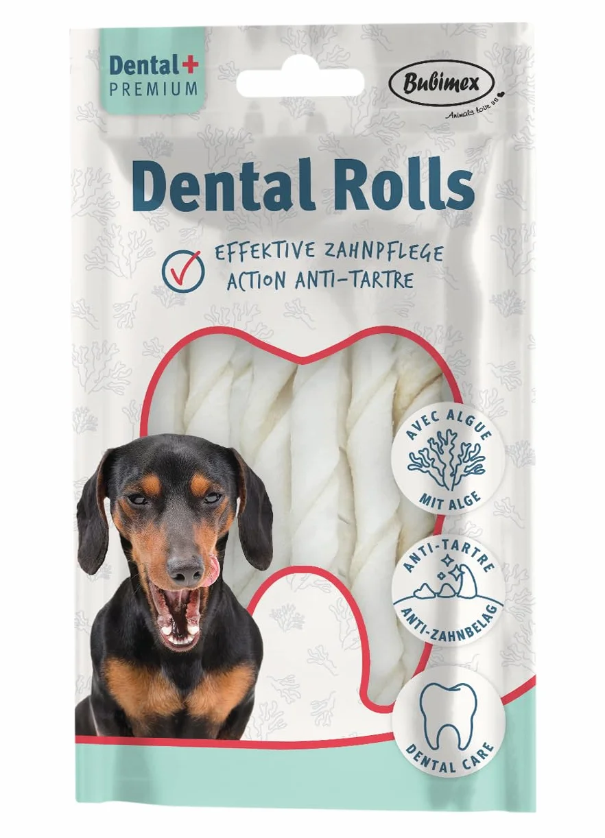 Bubimex - Dental+ Os bâtonnets torsadé à l'Algue x10-13cm - Friandise Dentaire pour Chien - Enrichie en Zinc - Anti-Tartre - Haleine Fraîche