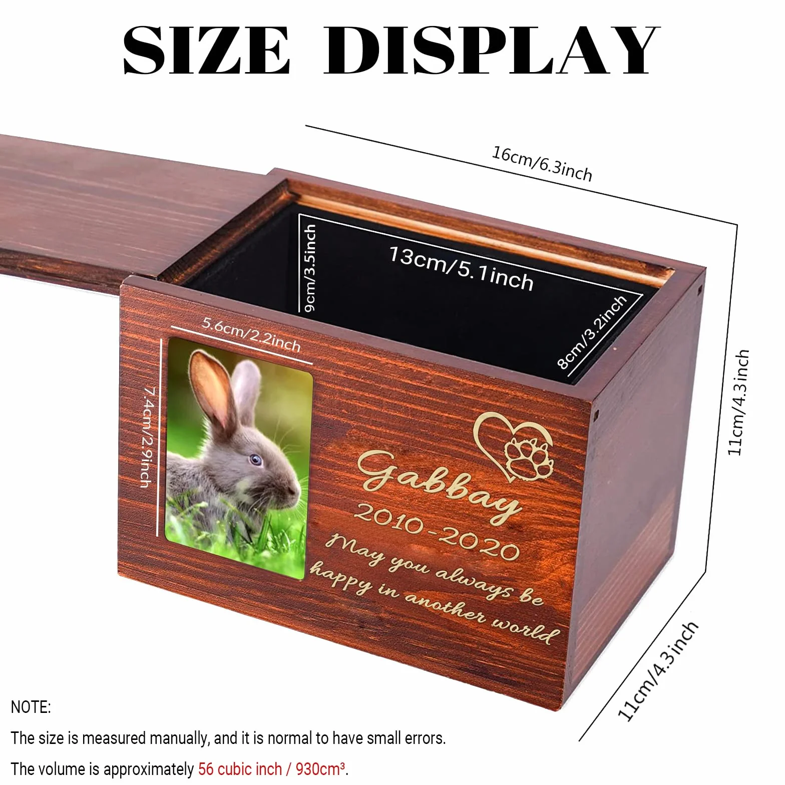 Urne Personnalisée pour Chien et Chat en Bois avec Gravure, Fente Photo, Date et Texte
