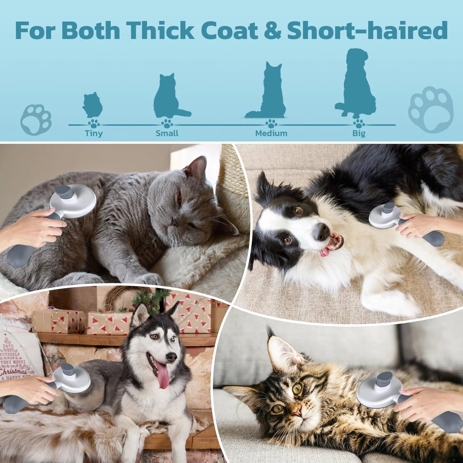 Brosse pour Chien et Chat Zivacate avec Prise Ergonomique, Nettoyage en un Clic, Design Breveté, Accessoire pour Poils Courts et Longs (Gris)