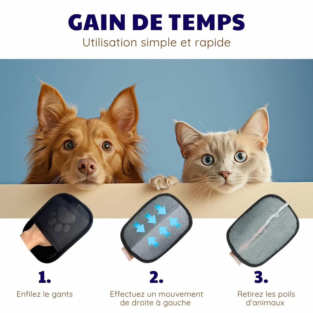 Gant Anti Poils Animaux électrostatique réutilisable Nettoyage Chien Chat