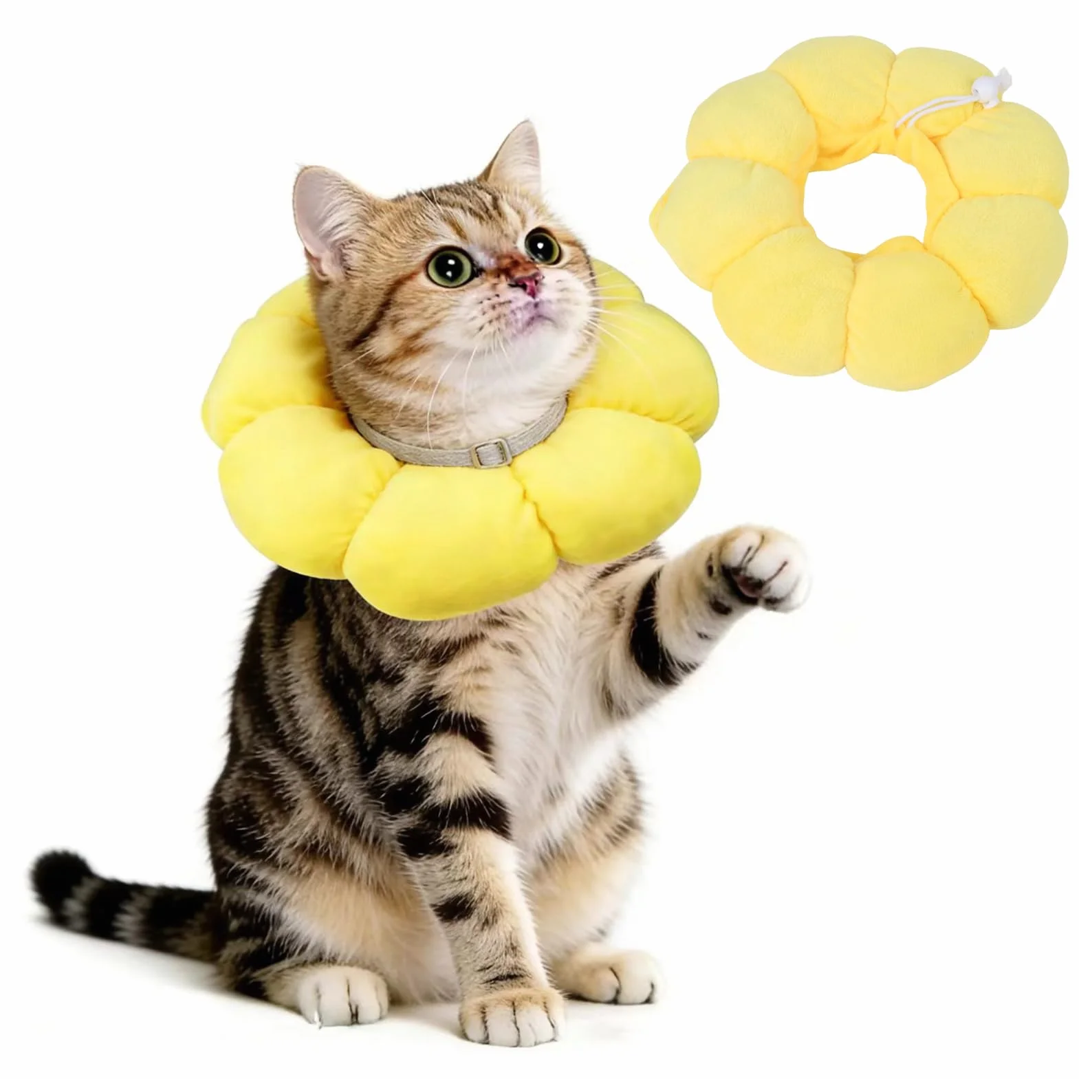 Collier de Protection Ajustable pour Chats en Coton Suédé Respirant, Anti-Léchage Chirurgie, Taille Réglable 14-22cm