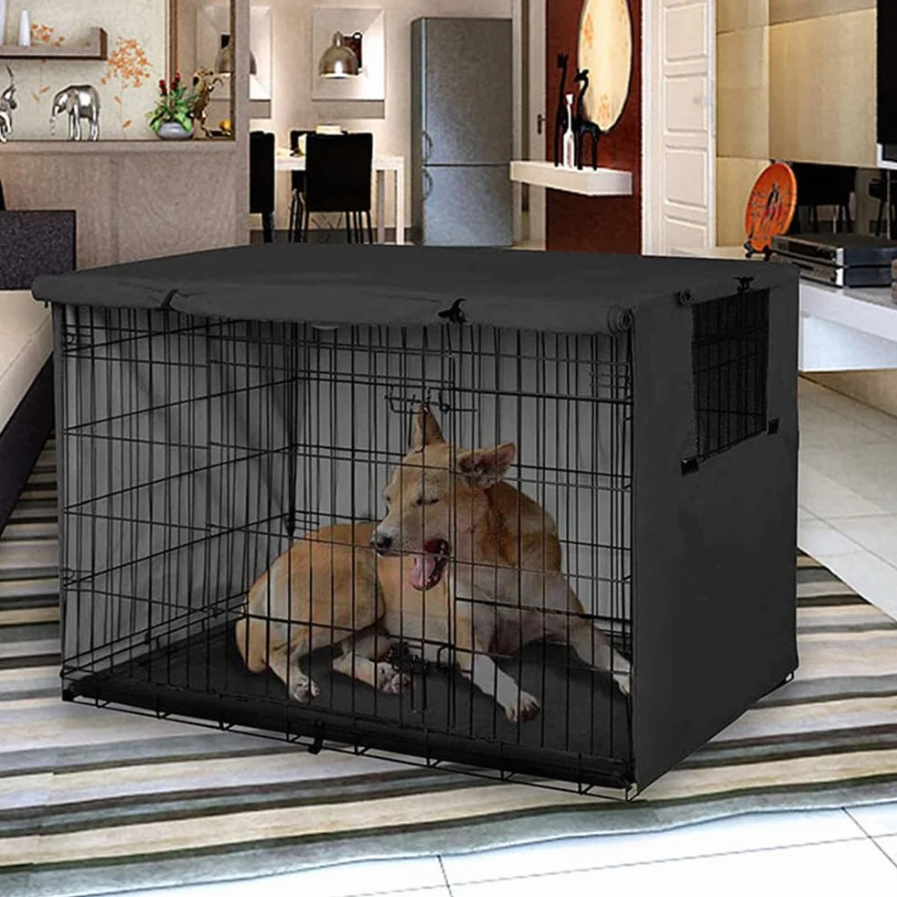 Housse de cage pour chien en tissu Oxford 210D robuste extérieur noir 124,5 x 79 cm