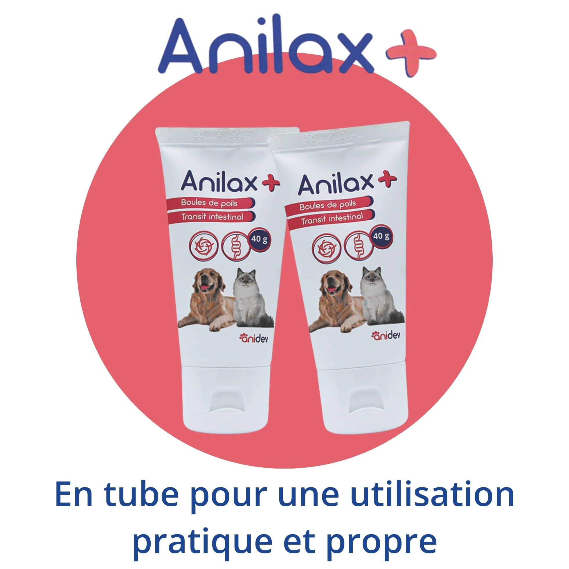 Anidev Anilax+ Aliment complémentaire Transit Chats Chiens Anti Boules de Poils Malt Psyllium Tube 40 g