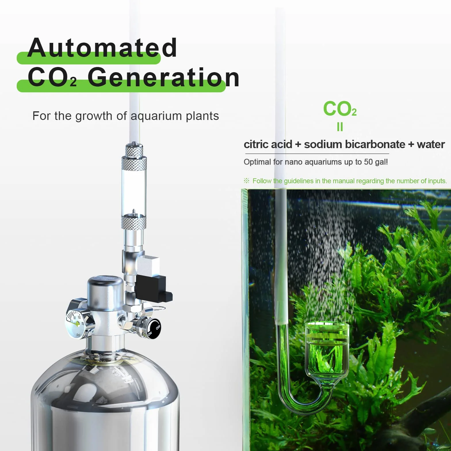 FZONE générateur de CO2 d’Aquarium Kit de réacteur de système 2,5L/4L avec Le régulateur et la Valve d’Aiguille pour réservoirs de centrales d’Aquarium (2.5L(with Solenoid))