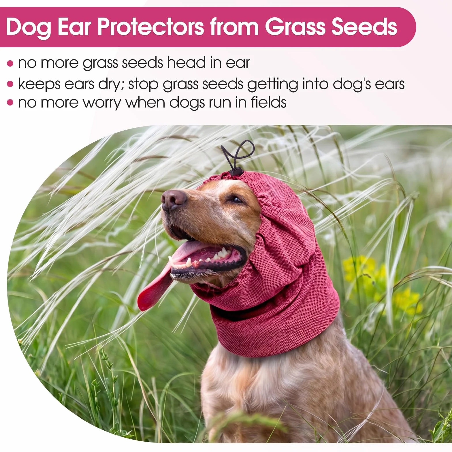 Cache Oreille Chien Snood Ete Empêche Gratter Points Suture Maintient Pansements Oreille Rouge rosé M