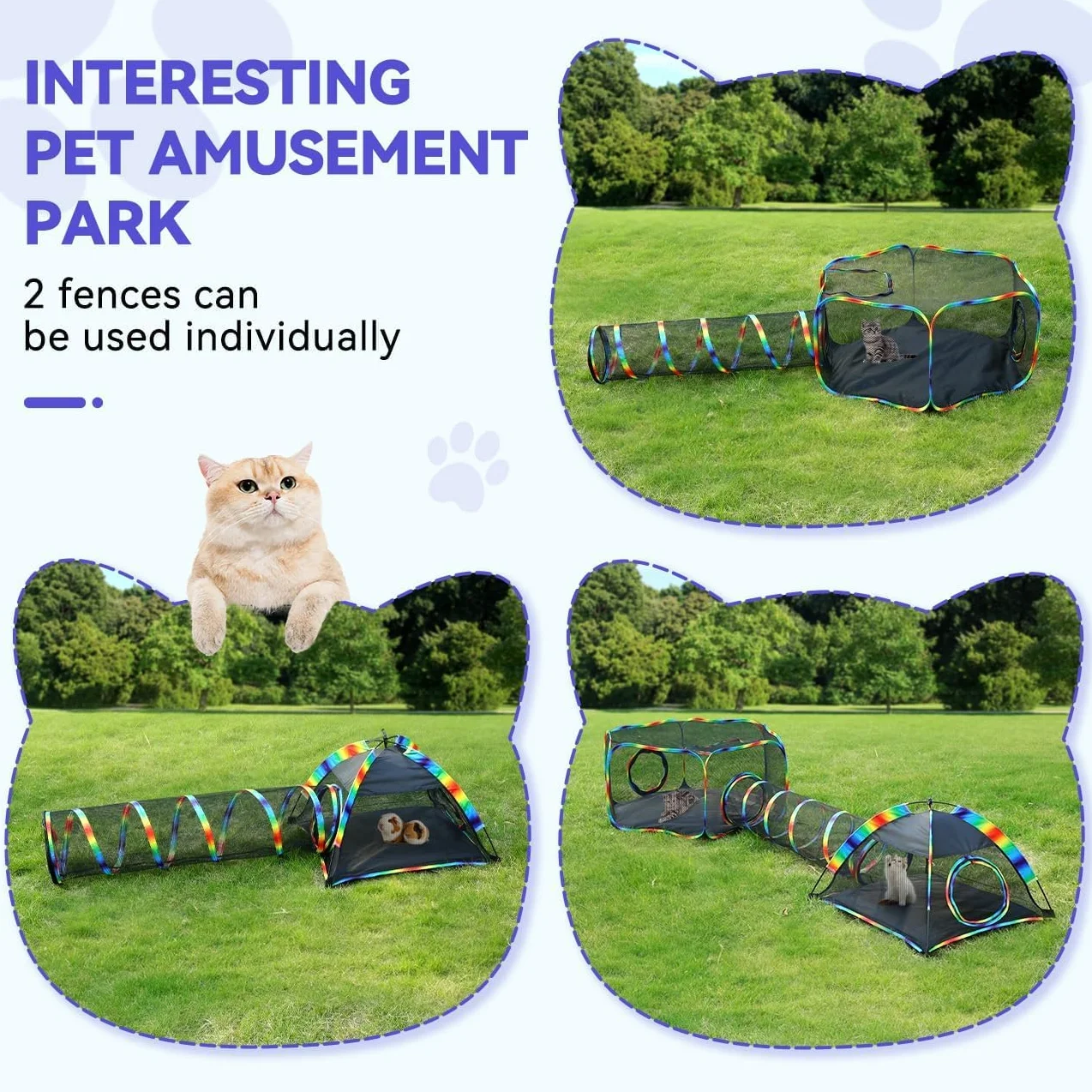 Enclos d'extérieur pour Chats, Patio Portable en Maille, Tunnel