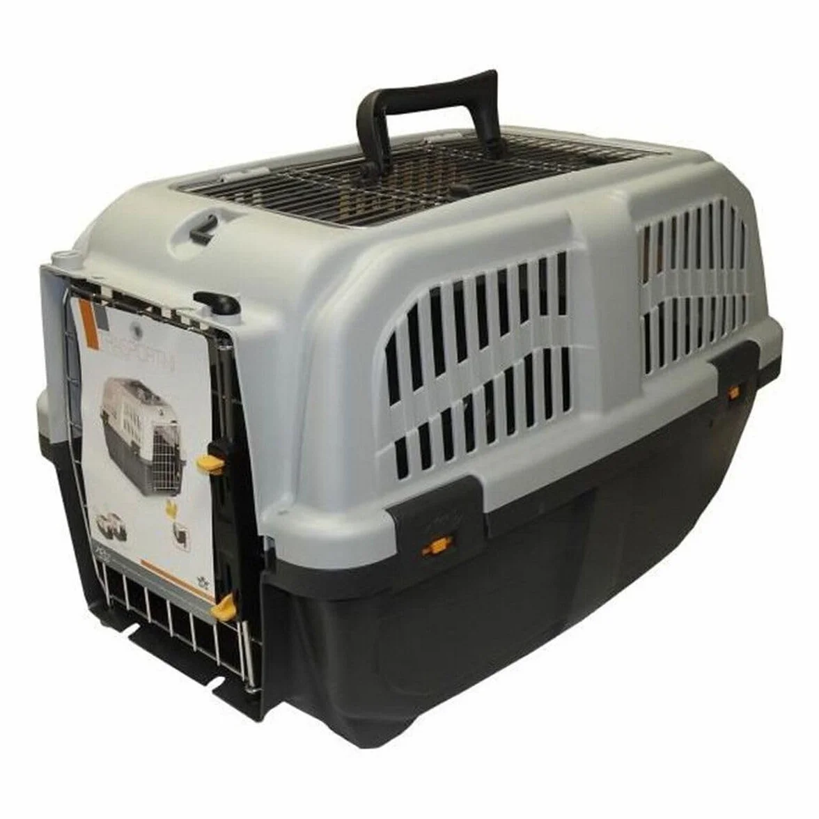 Caisse de Transport Chat et Chien avec Aérations Latérales, Grilles en Métal, Loquet de Sécurité, Grise 56x36x35 cm