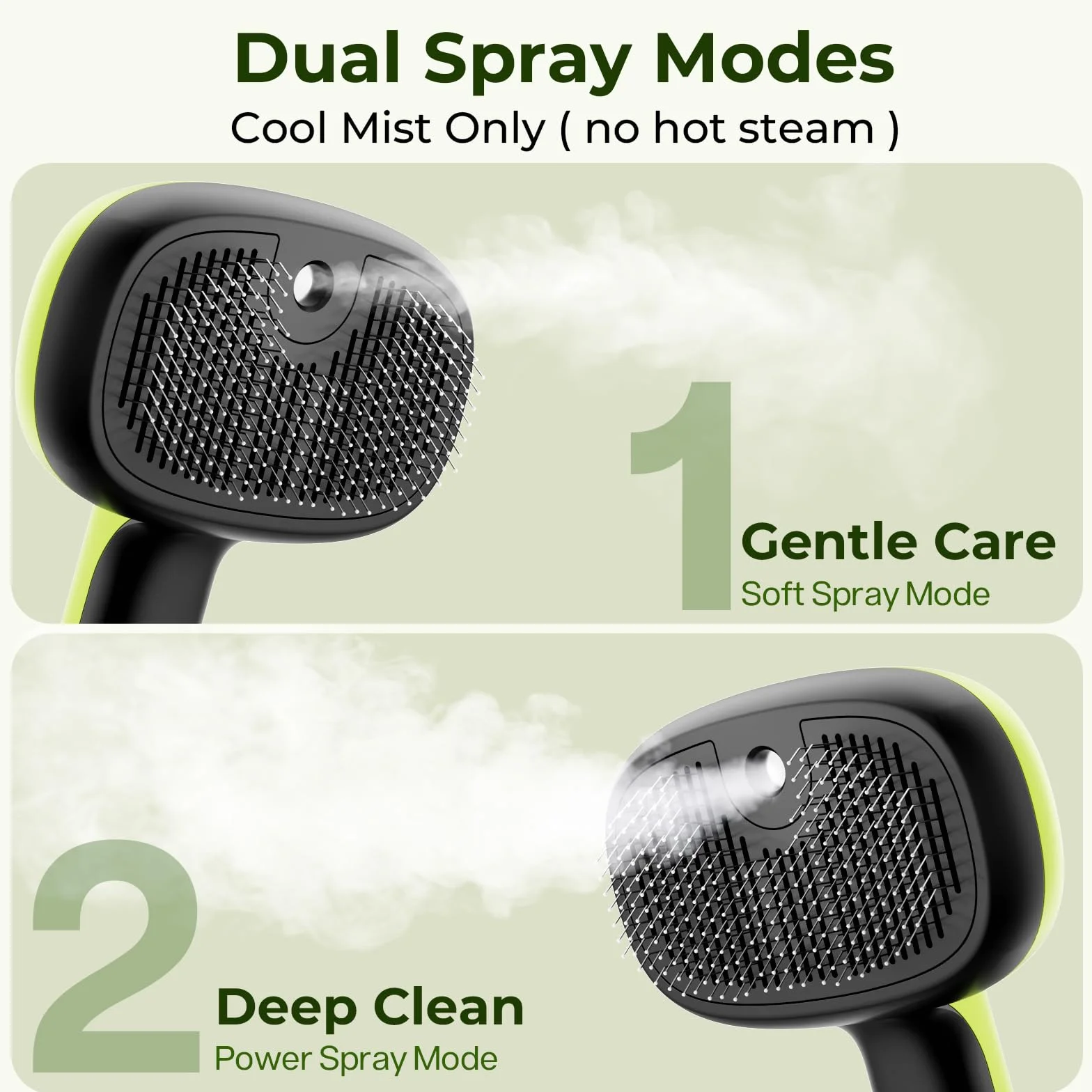 Pecute Brosse Autonettoyante Chat Chien Vapeur 2 Modes Pulvérisation Antistatique Vert