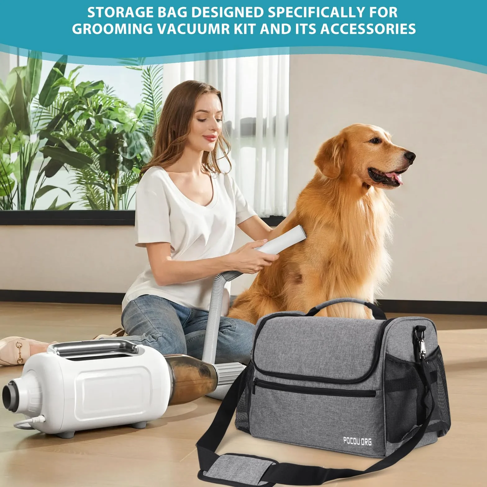 Sac de Transport pour Fournitures de toilettage pour Animaux de Compagnie – Compatible avec l'aspirateur de toilettage Oneisall/Neabot, Grande capacité – Sac Uniquement (Gris)