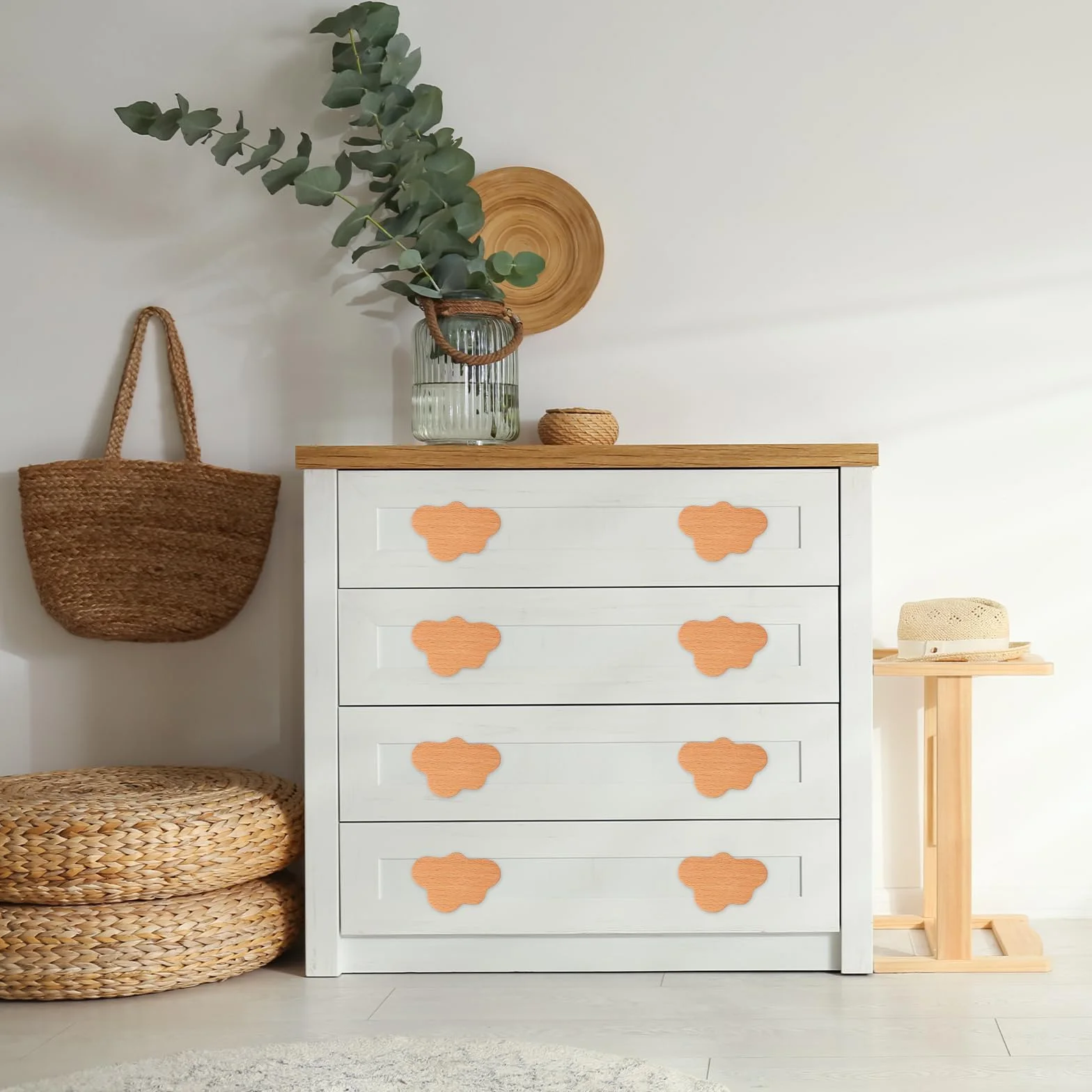 Boutons d'Armoire en Bois Massif 6Pcs Poignées de Tiroir avec Vis