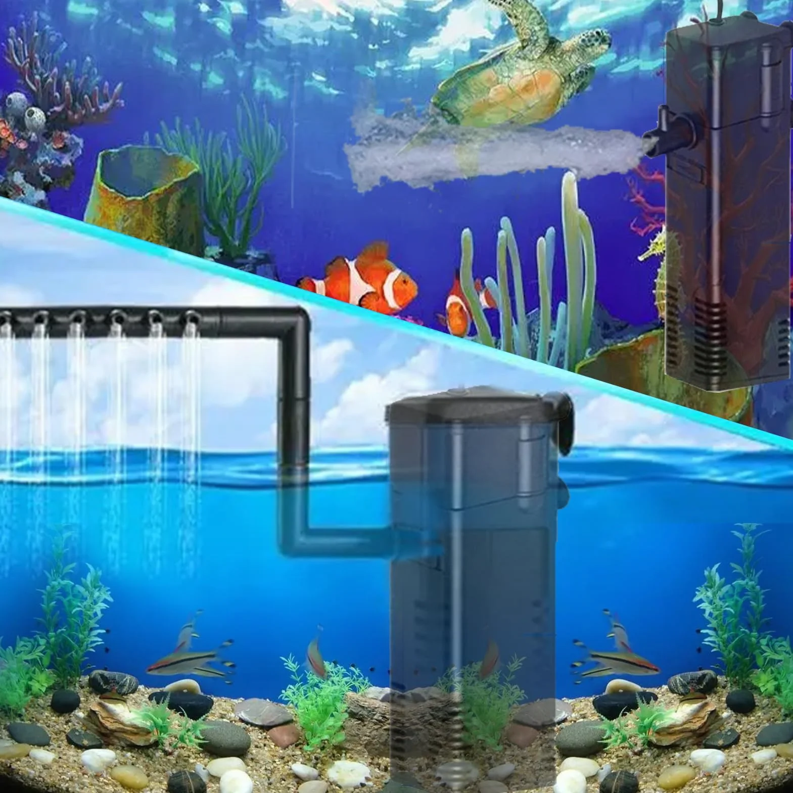 GERUI Filtre d'aquarium Pompe 4W 300L/h Circulation d'eau réglable pour Aquarium 60L