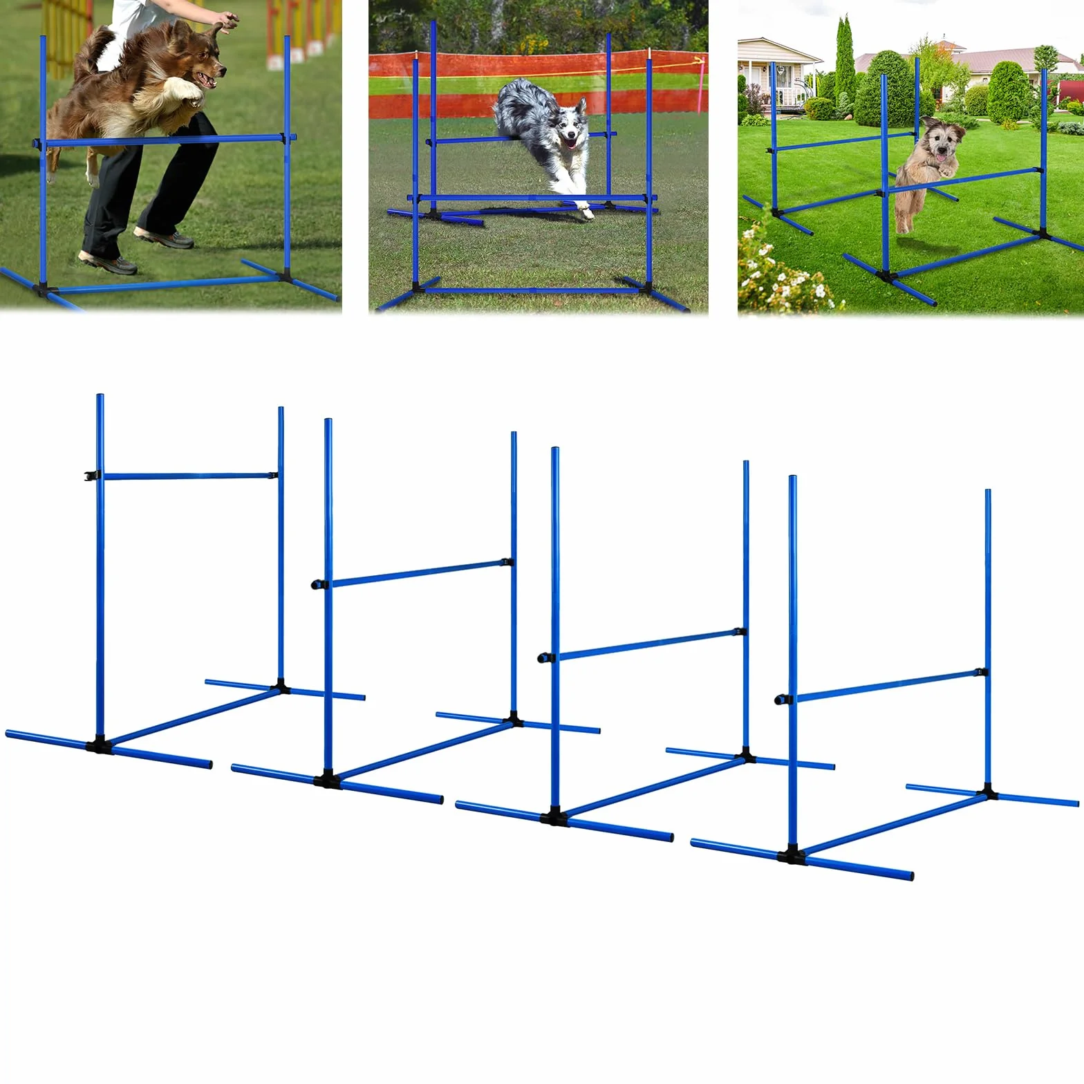 Kit d'équipement pour chien Agility 4 obstacles réglables en hauteur 104 x 70 x 101 cm Bleu