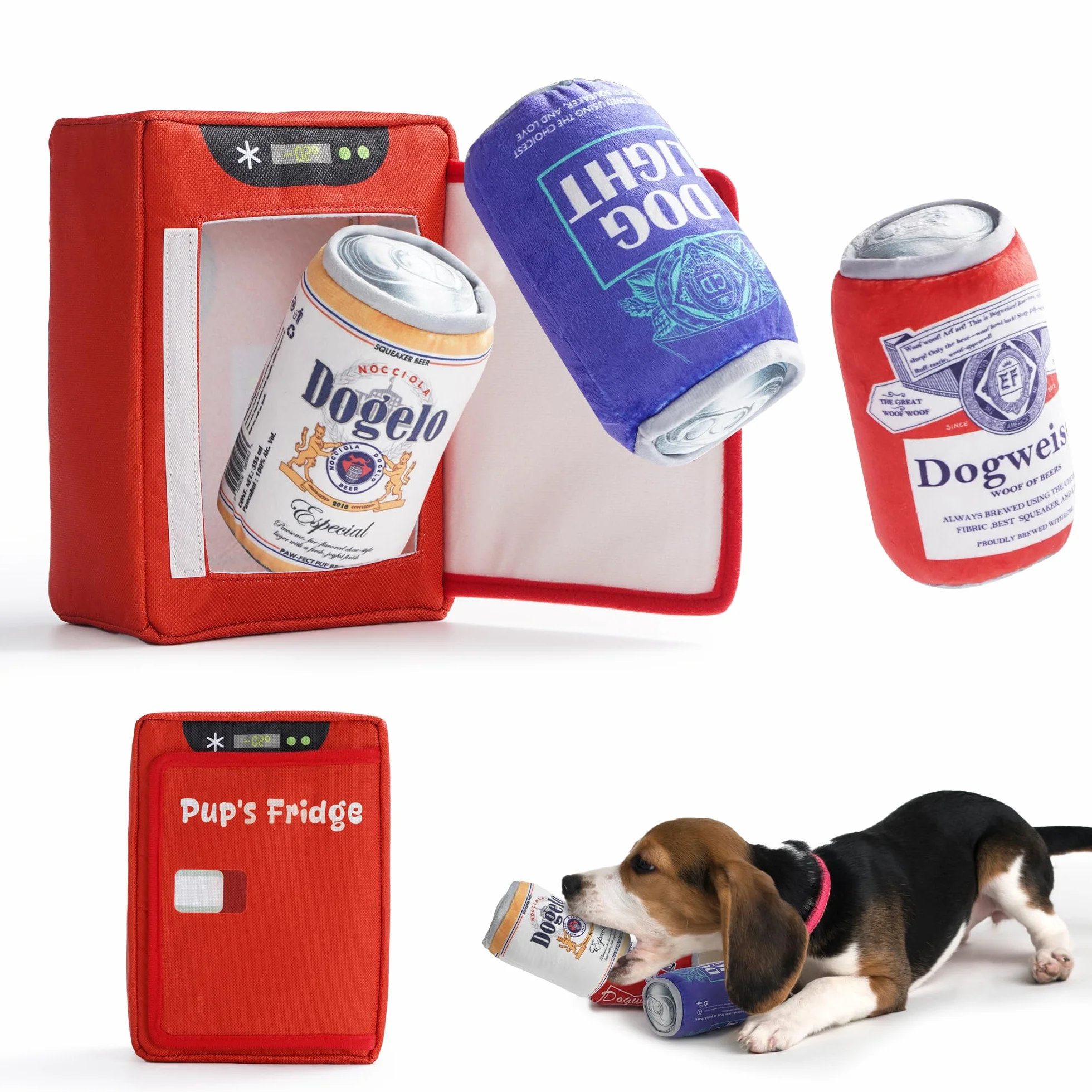 Nocciola Lot de 3 Jouets Amusants en Forme de Bière avec Mini-frigo, Jeu Cache-Cache pour Chiens
