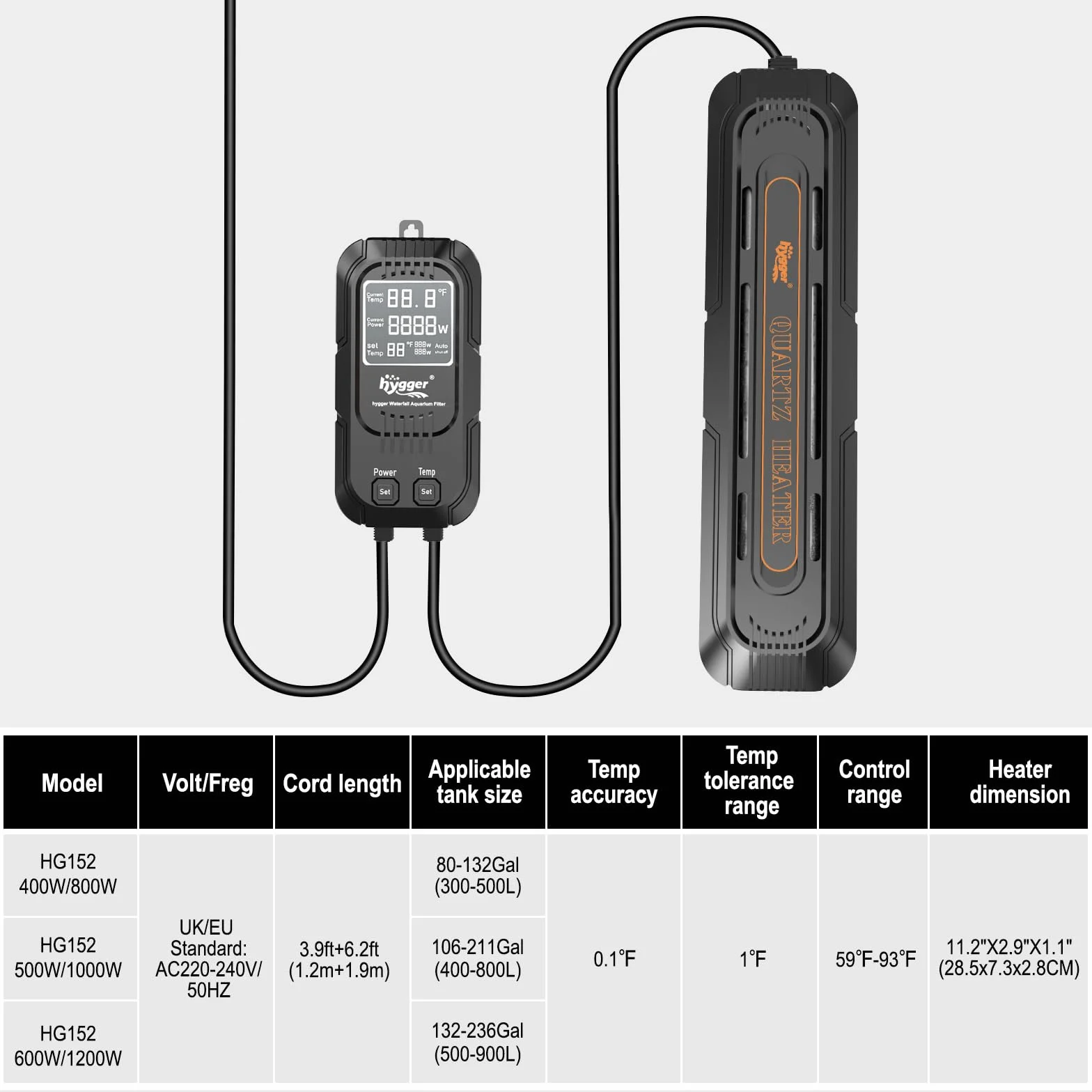 hygger Chauffage d'aquarium Puissance Réglable 500 W/1000 W, Submersible Chauffage pour Aquarium Température de 15 à 35℃ avec Protection Automatique de 400 à 800 litres