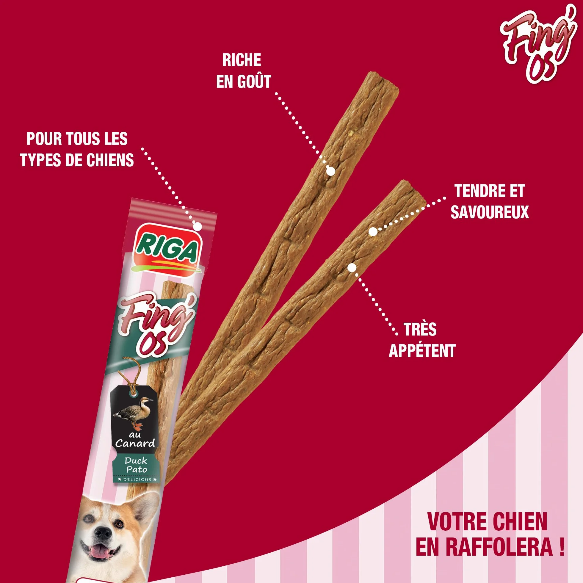 Jappy Tendre Stick Canard Friandise Chien Riche en Canard sans Sucre Ajouté 1 x 12g