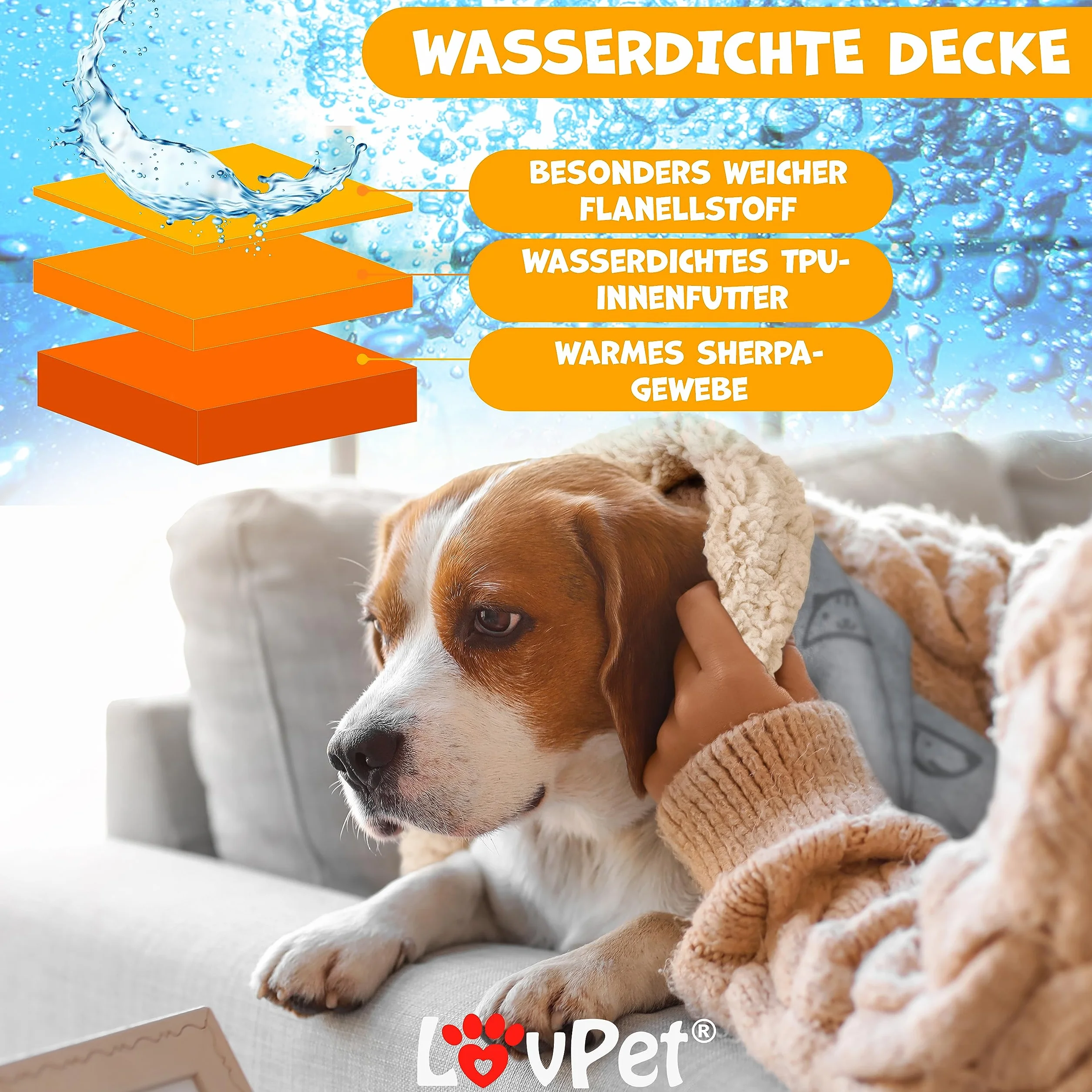 Lovpet Couverture imperméable pour Chiens 152 x 127 cm XL Lavable en Machine Polaire Sherpa