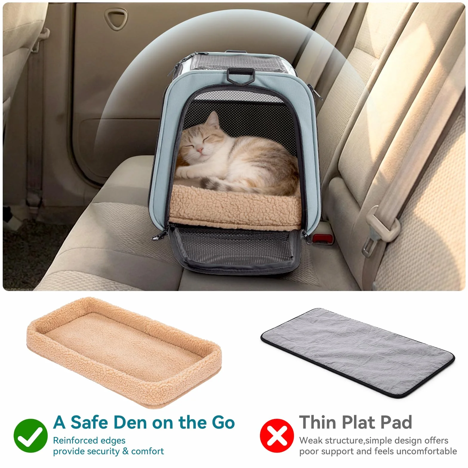 Petsfit Sac de transport souple pour chat et petit chien avec boucles de sécurité et fermetures éclair verrouillables