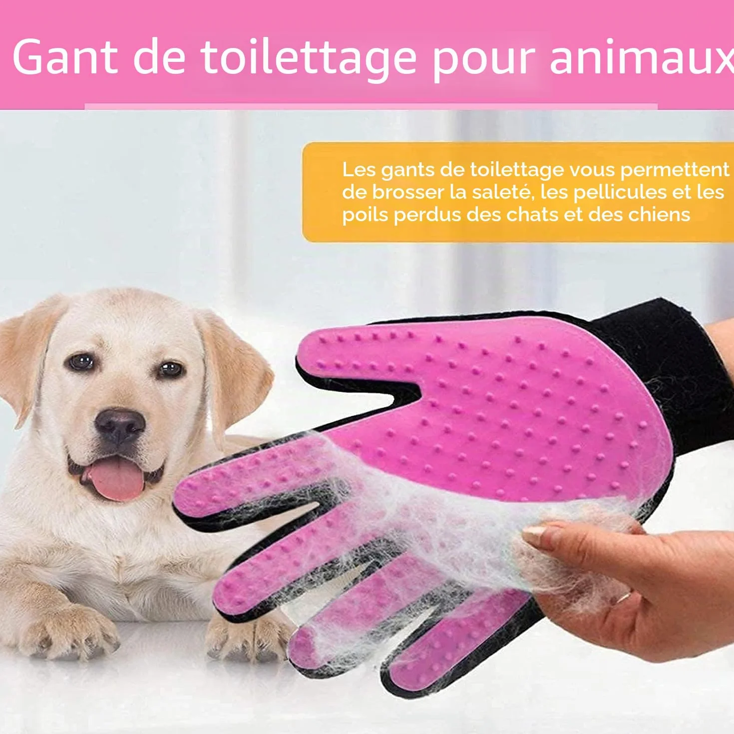 Gants de Toilettage pour Chien Chat Brosse Poil Massage Bain Récupération Ajustable 1 Paire