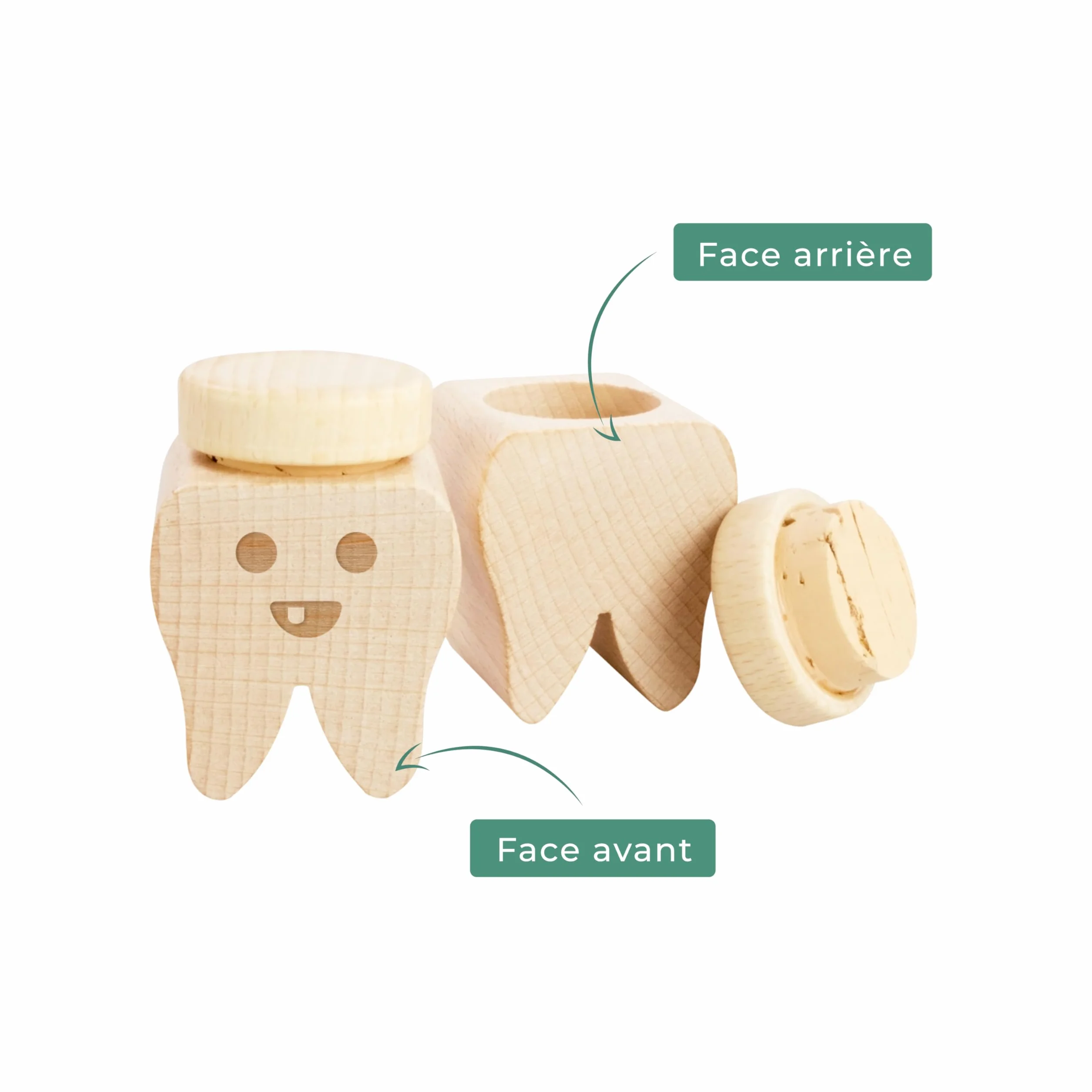 LAUBLUST Boîte à dents de lait en bois avec couvercle – Design de dents & gravure de sourire